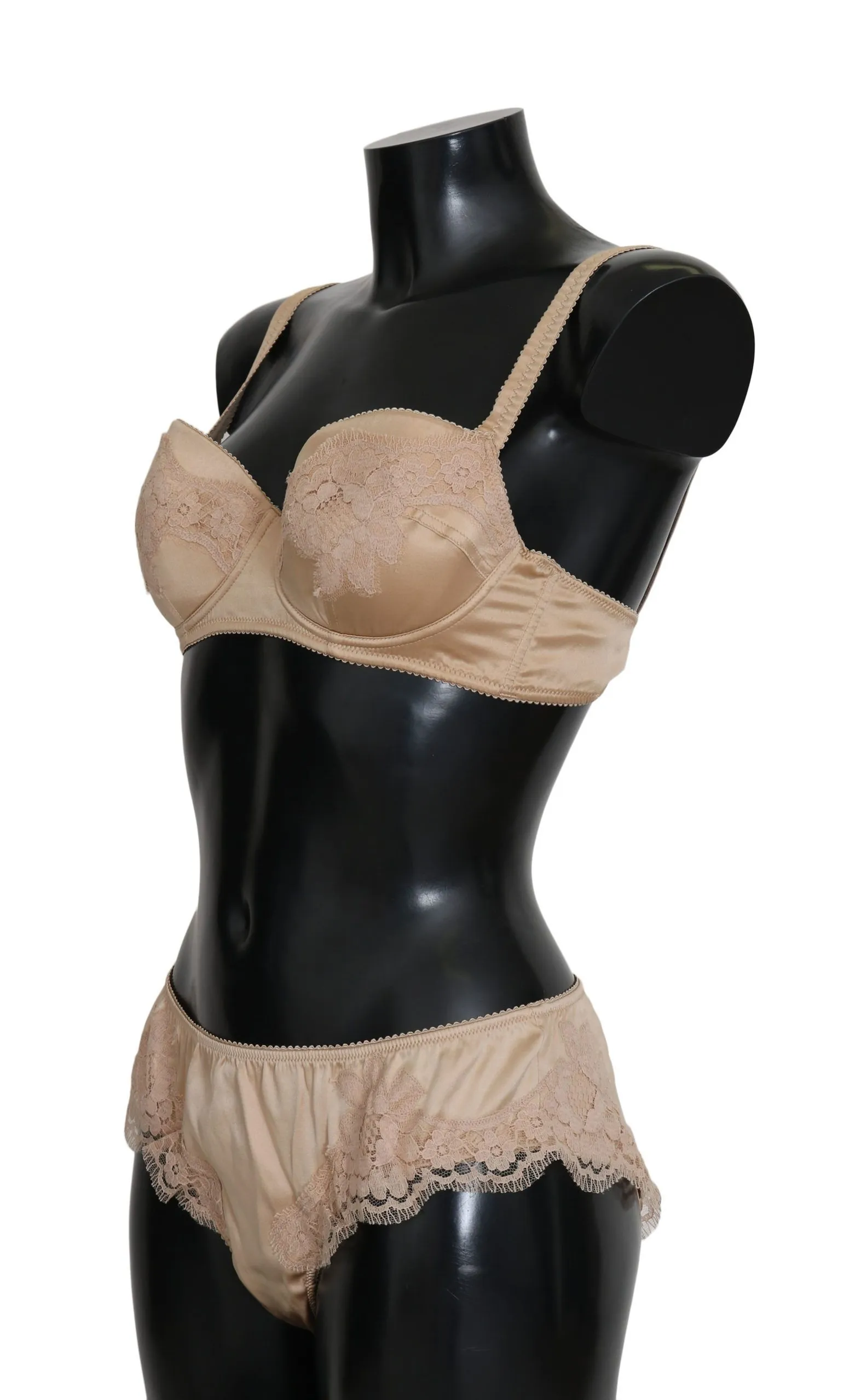 Dolce & Gabbana Women's Elegant Beige Floral Silk Lingerie Set