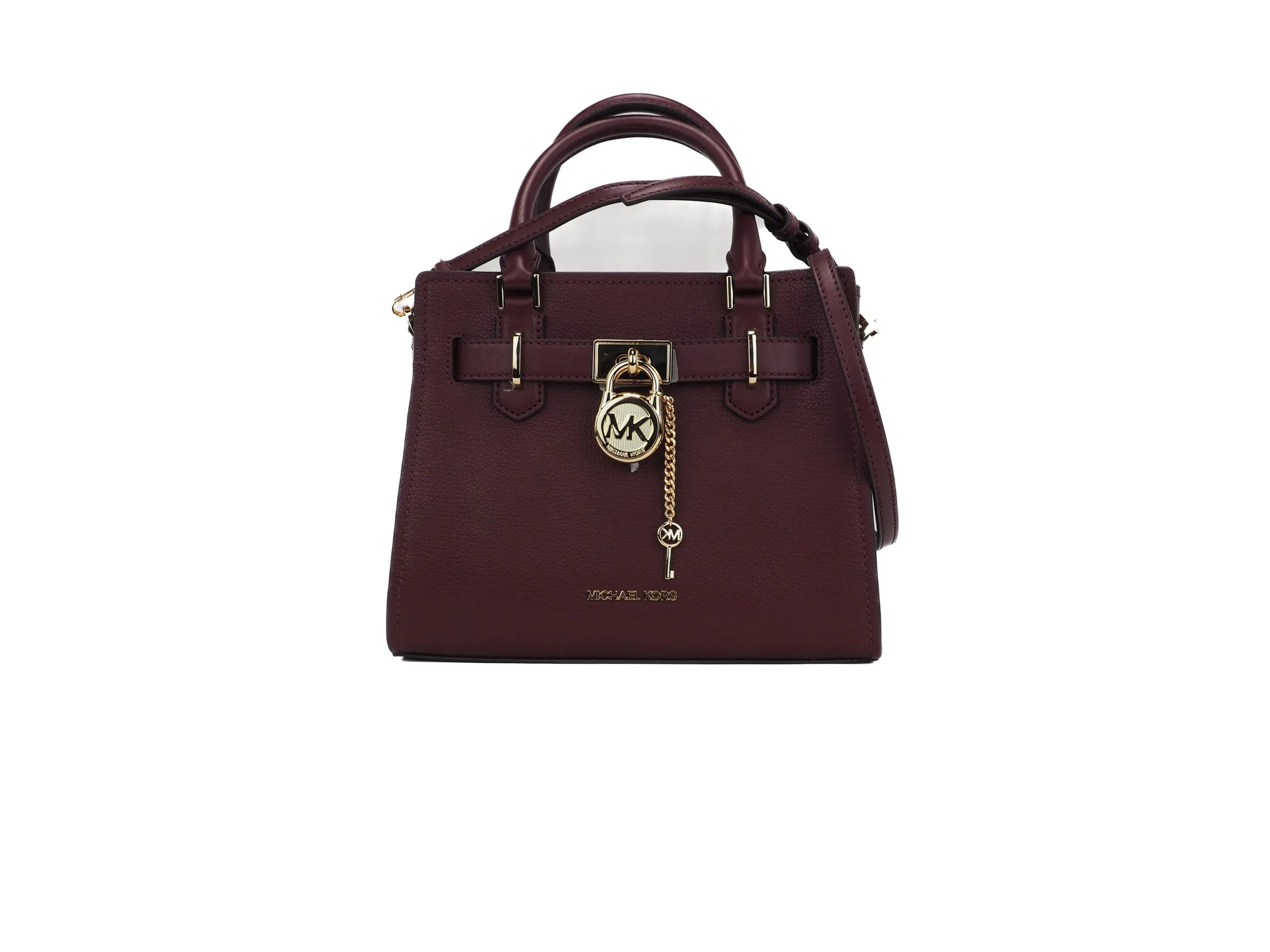 Michael Kors Women's Hamilton Small Grained Leather Satchel Crossbody Bag Handbag (Merlot Solid)