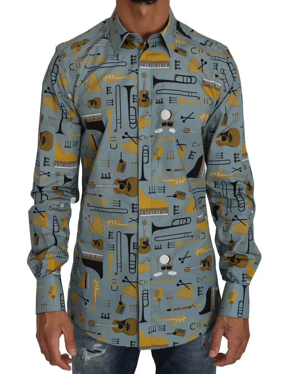 Dolce & Gabbana Men's Jazz Print Slim Fit Cotton Shirt