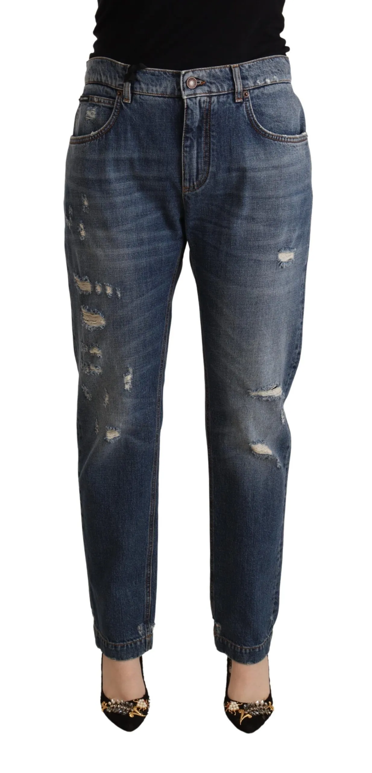 Dolce & Gabbana Women's Chic Embroidered Boyfriend Fit Denim Jeans