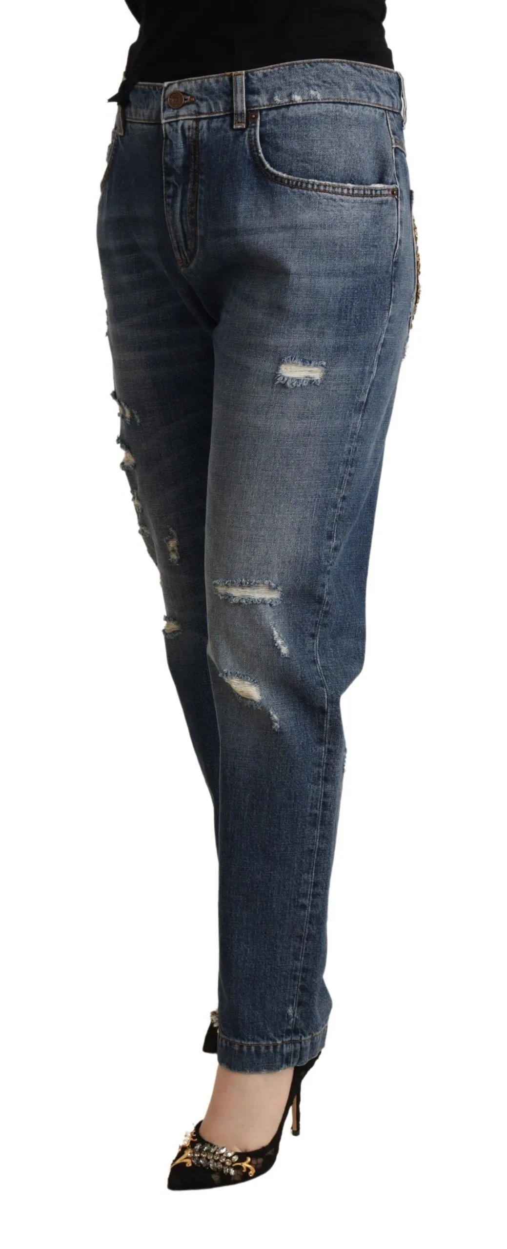 Dolce & Gabbana Women's Chic Embroidered Boyfriend Fit Denim Jeans