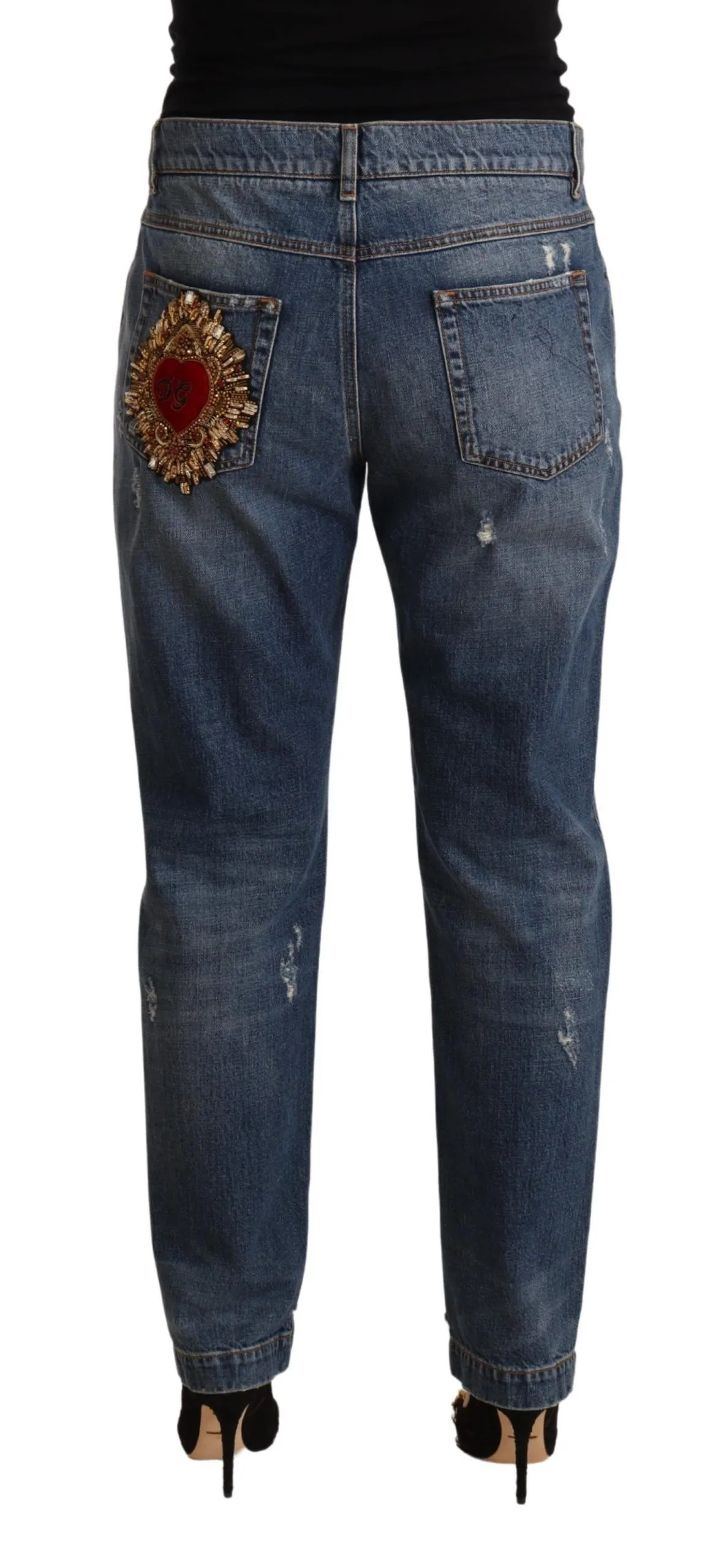 Dolce & Gabbana Women's Chic Embroidered Boyfriend Fit Denim Jeans