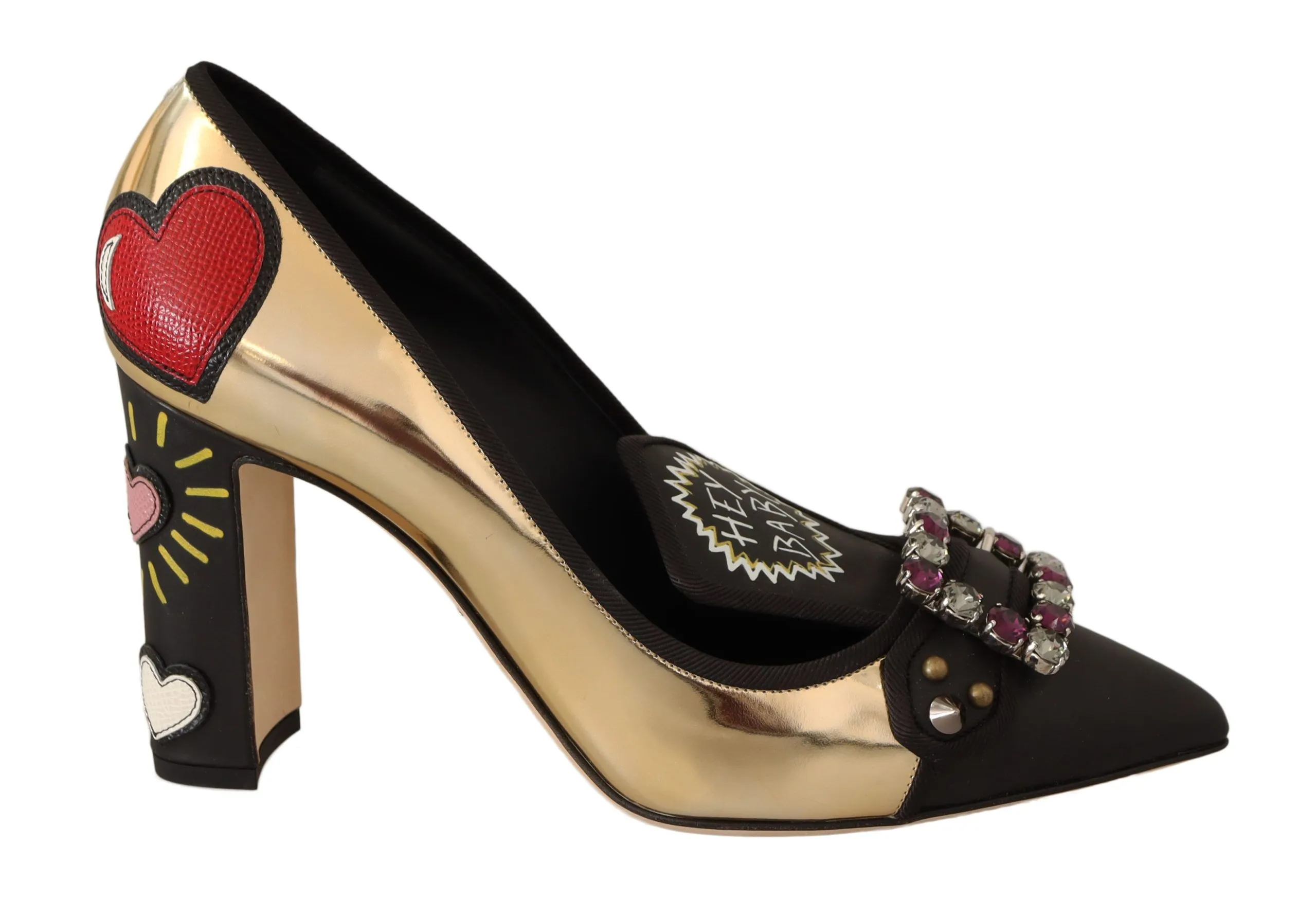 Dolce & Gabbana Women's Elegant Spiked Gemstone Heels in Gold and Black