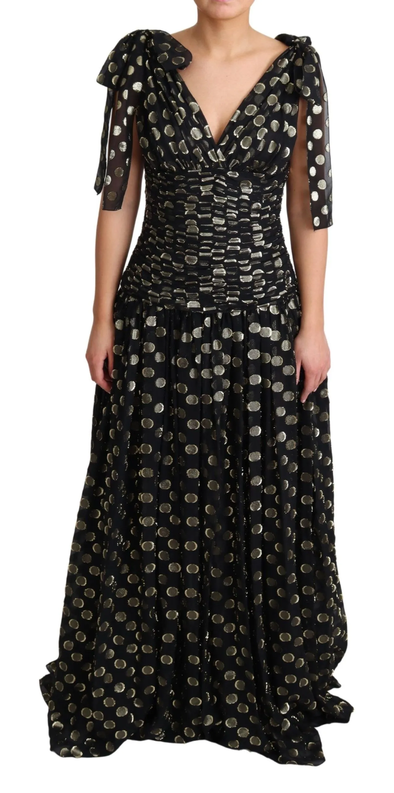 Dolce & Gabbana Women's Elegant Maxi Black Silk Dress with Metallic Accent