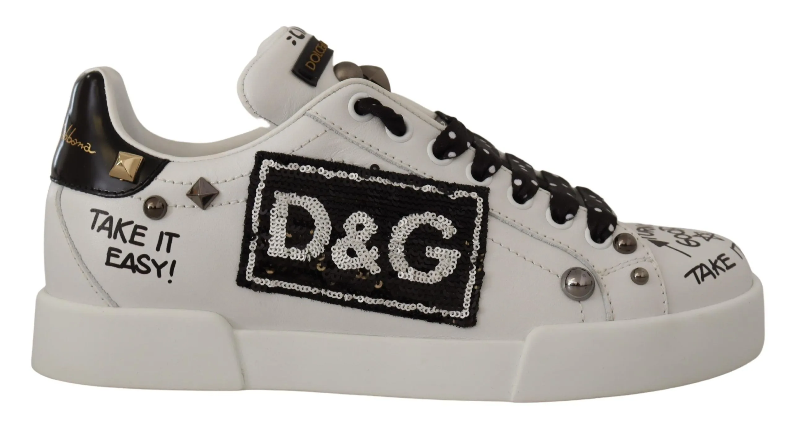 Dolce & Gabbana Women's White Leather Sequin Sneakers Shoes