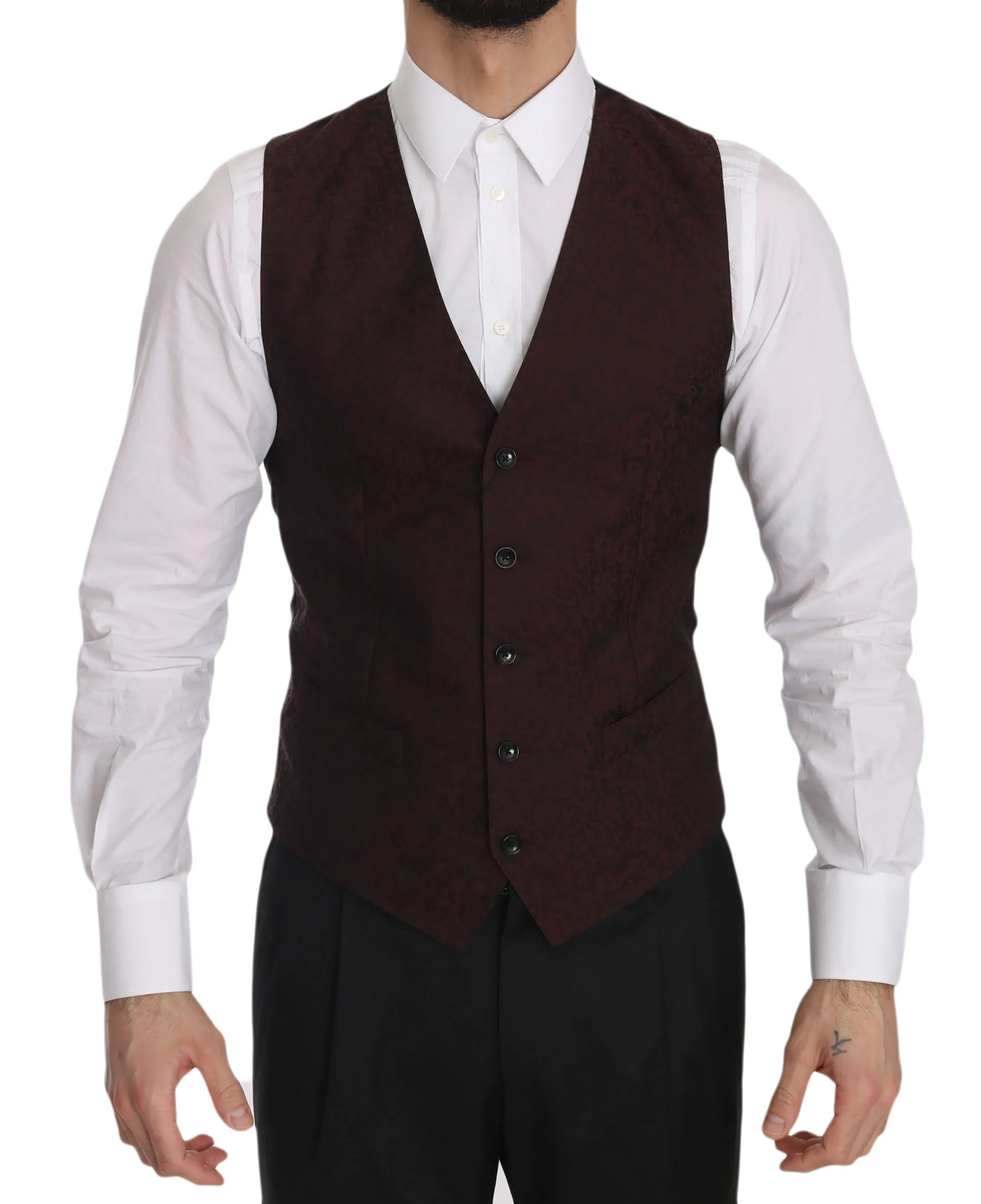 Dolce & Gabbana Men's Elegant Bordeaux Brocade Formal Vest
