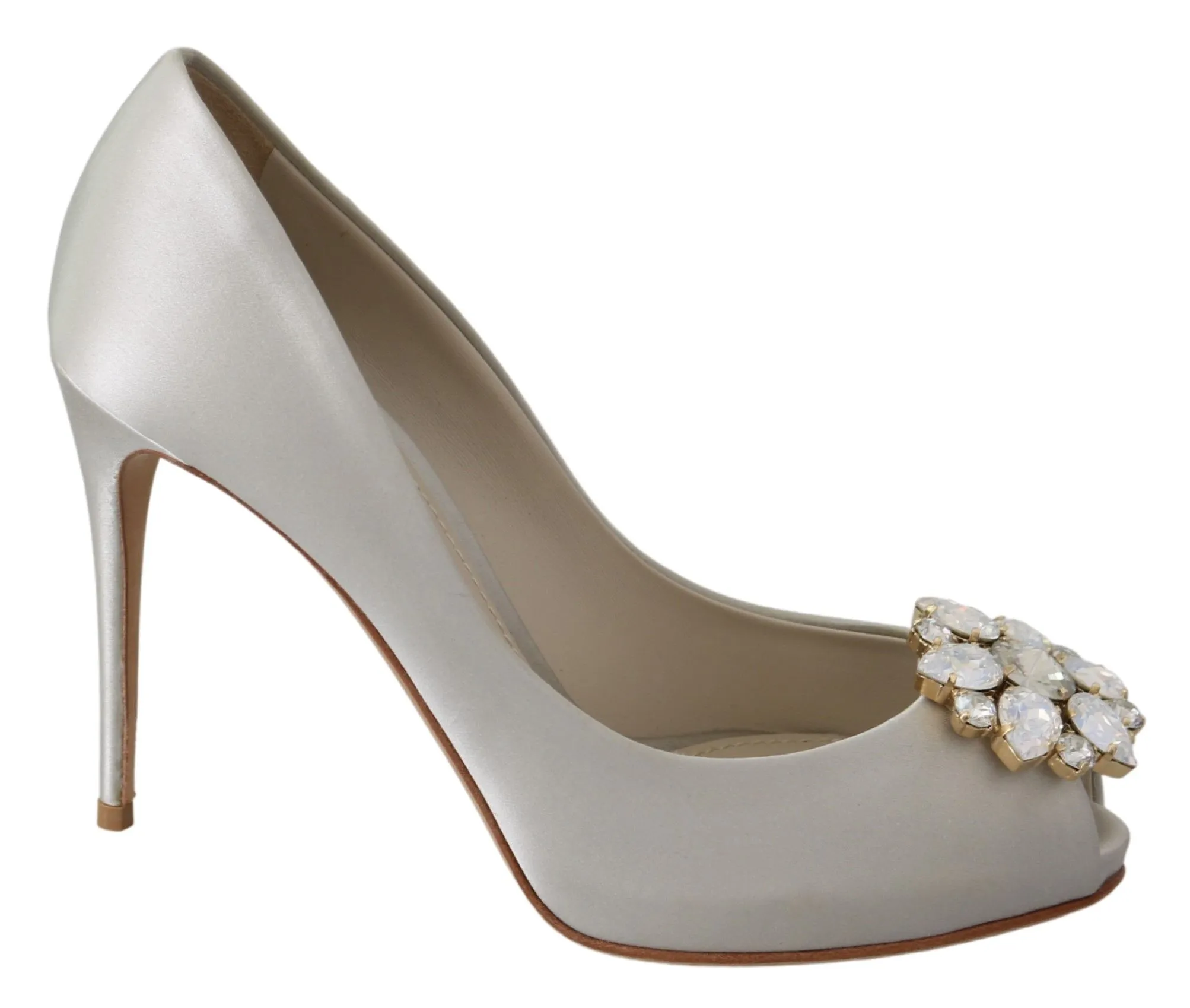 Dolce & Gabbana Women's Elegant White Silk Crystal Peep Toe Heels