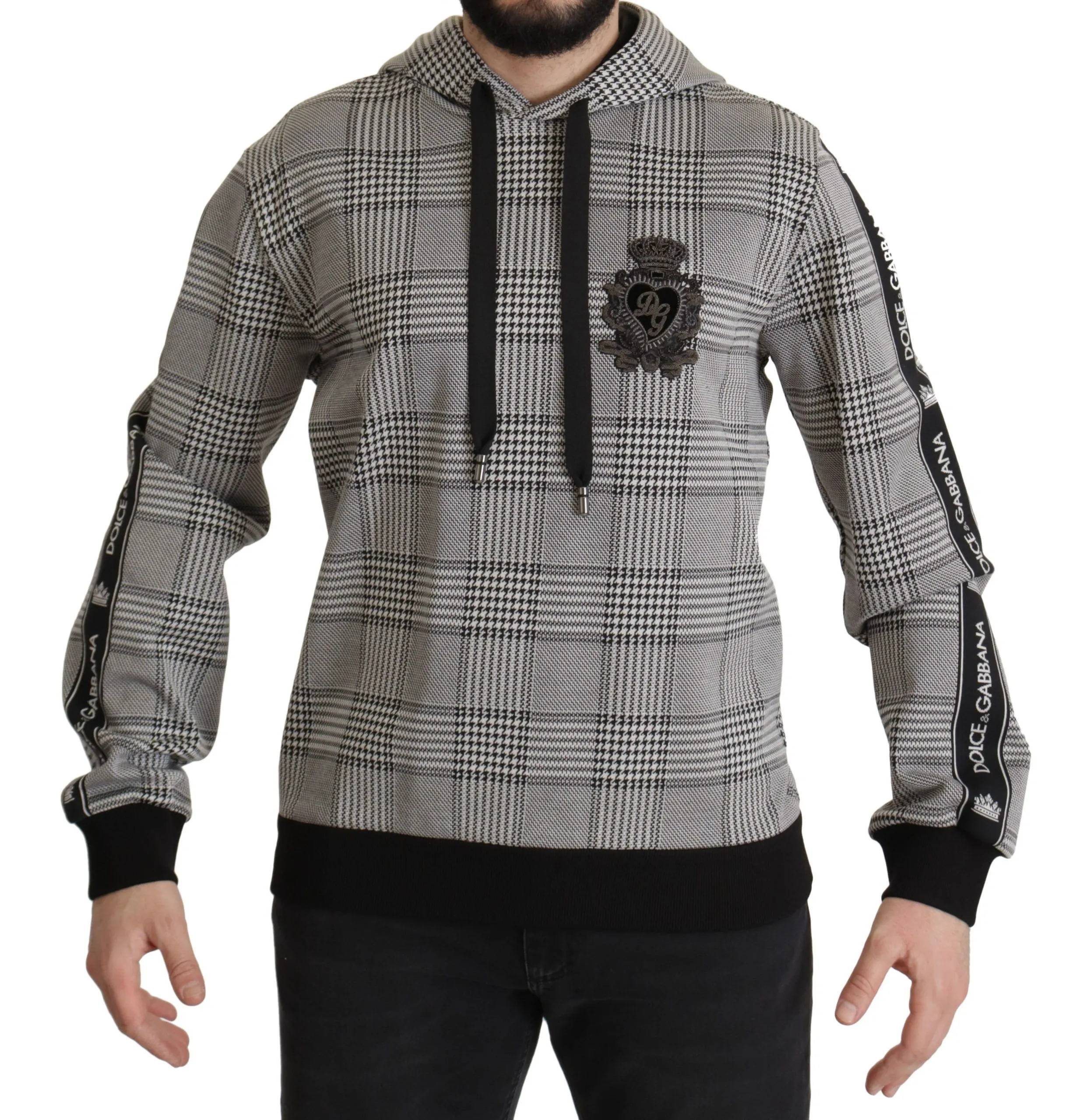 Dolce & Gabbana Men's Checkered Crown Logo Hooded Sweater