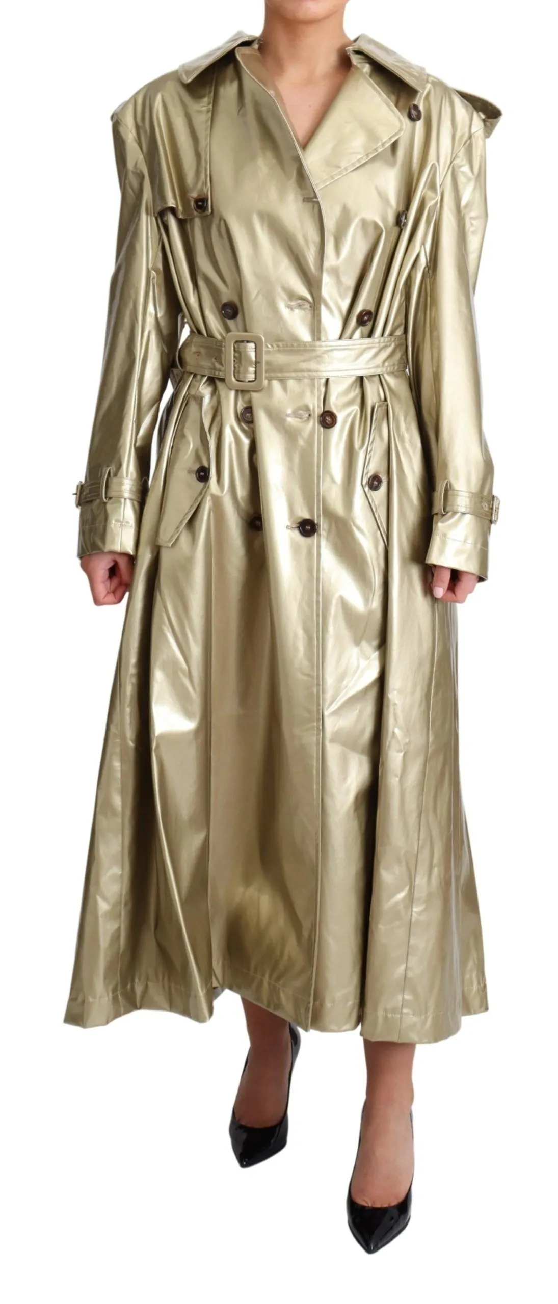 Dolce & Gabbana Women's Elegant Gold Trench Coat with Double-Breasted Style