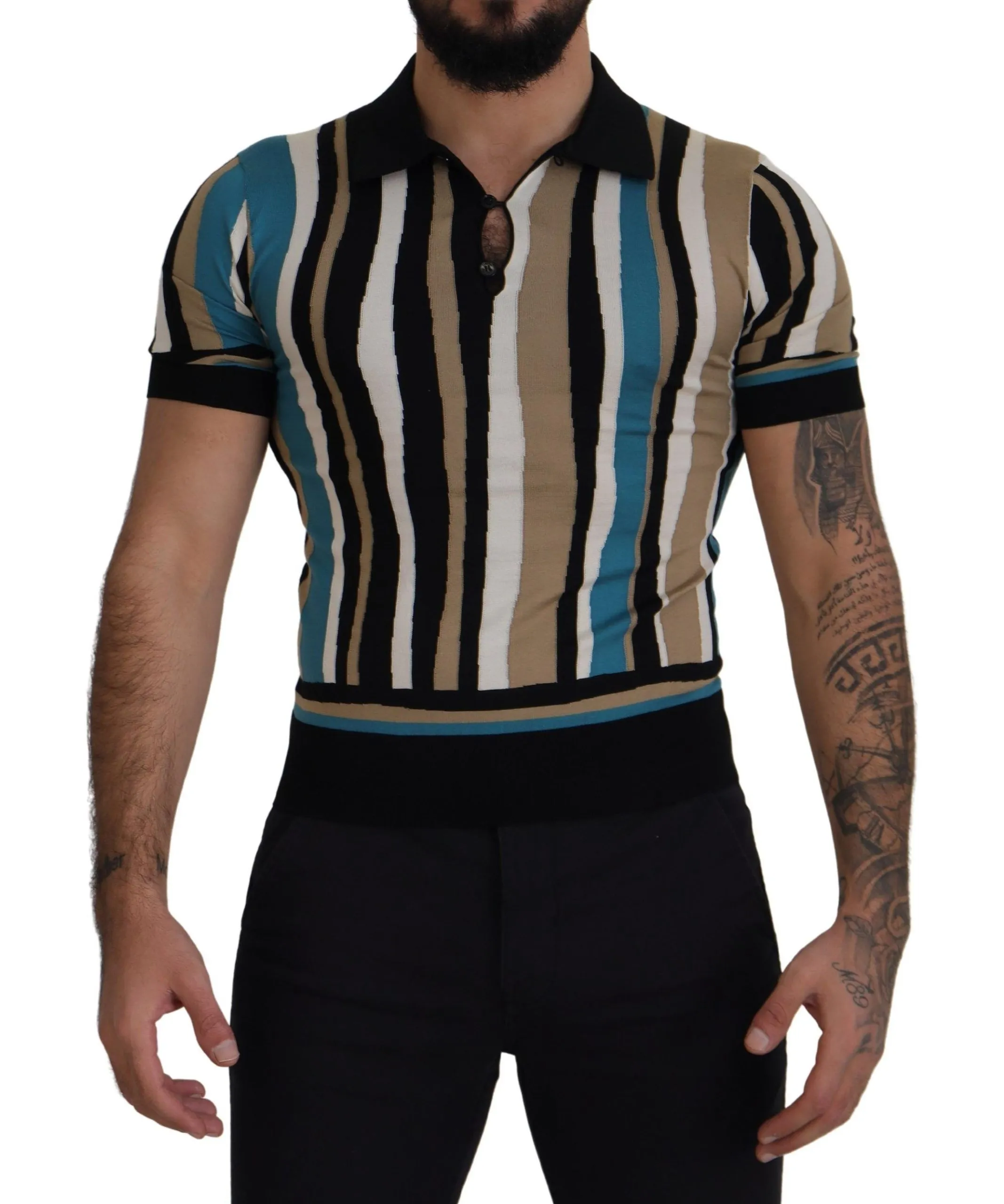 Dolce & Gabbana Men's Elegant Silk Striped Polo T-Shirt