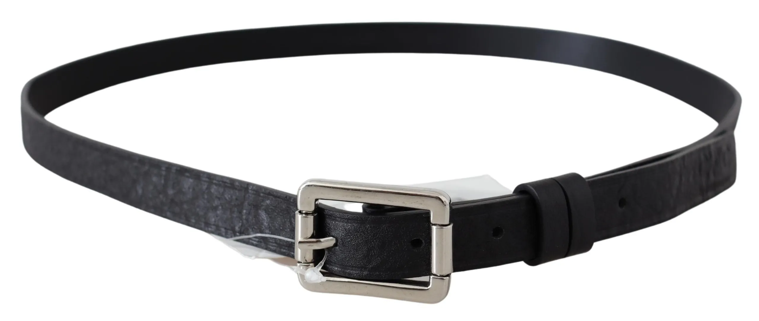 Costume National Women's Elegant Black Leather Waist Belt with Silver-Tone Buckle