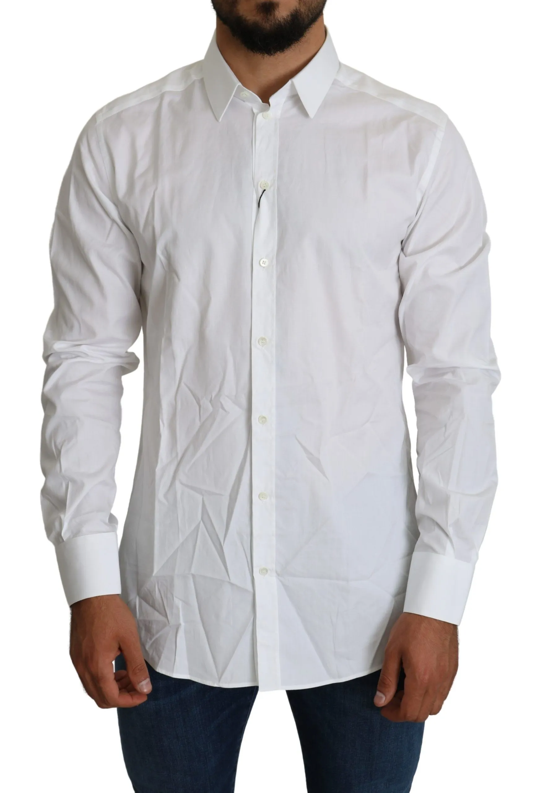 Dolce & Gabbana Men's Elegant Slim Fit White Cotton Shirt