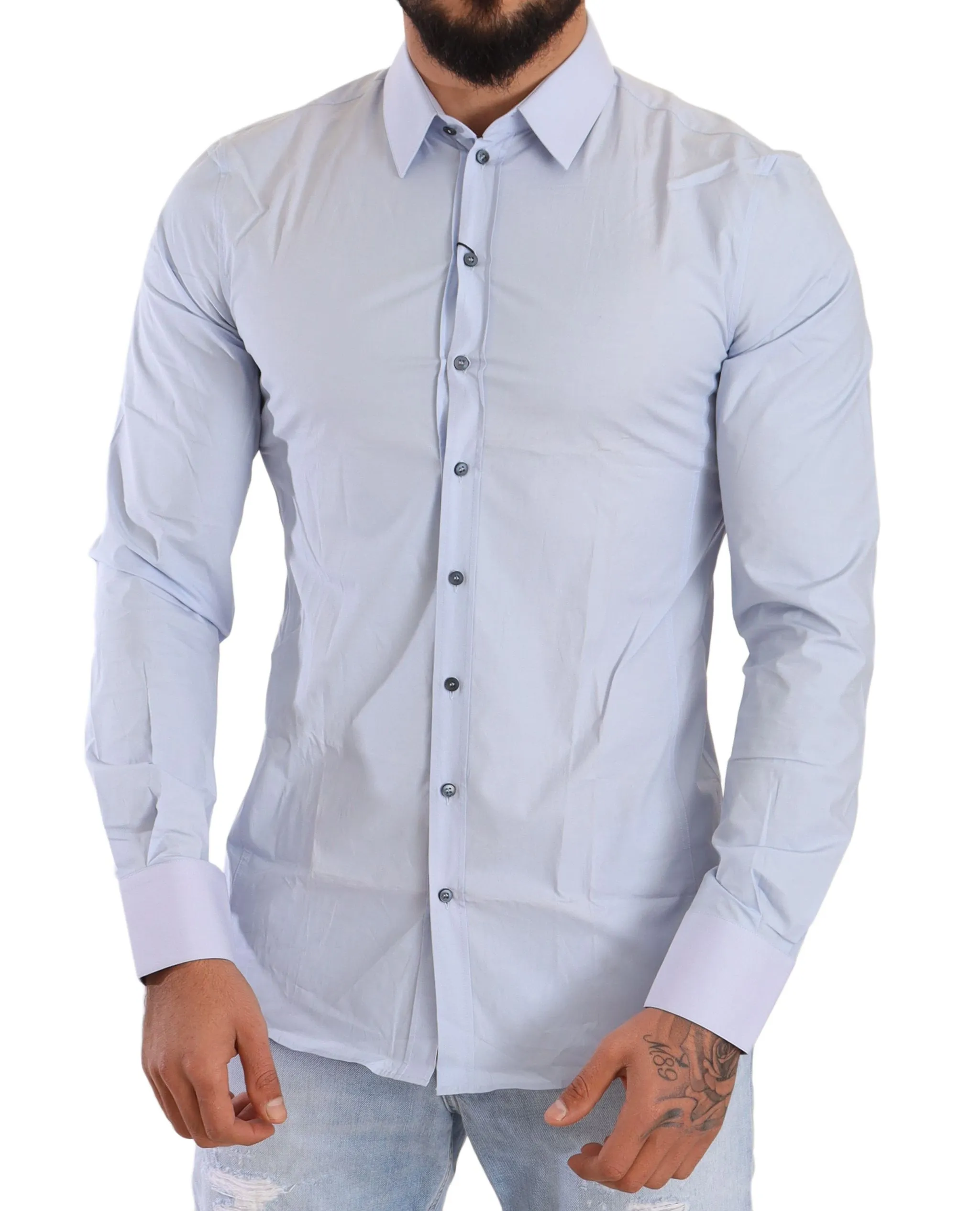 Dolce & Gabbana Men's Elegant Light Blue Slim Fit Dress Shirt