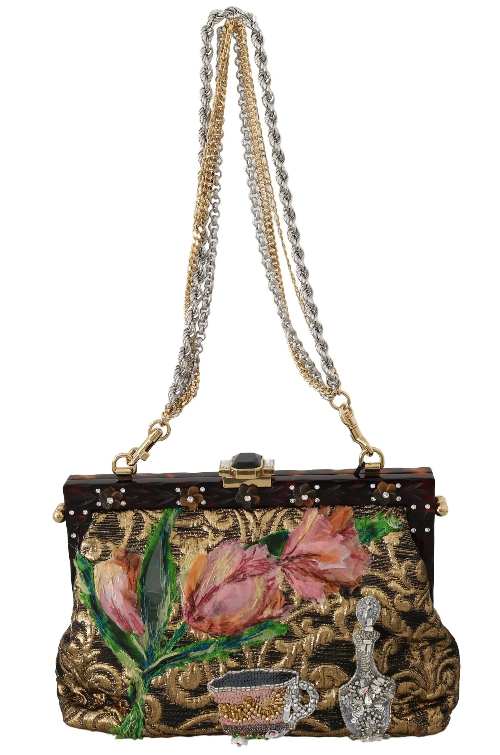Dolce & Gabbana Women's Elegant Gold Silk Evening Clutch With Exotic Accents