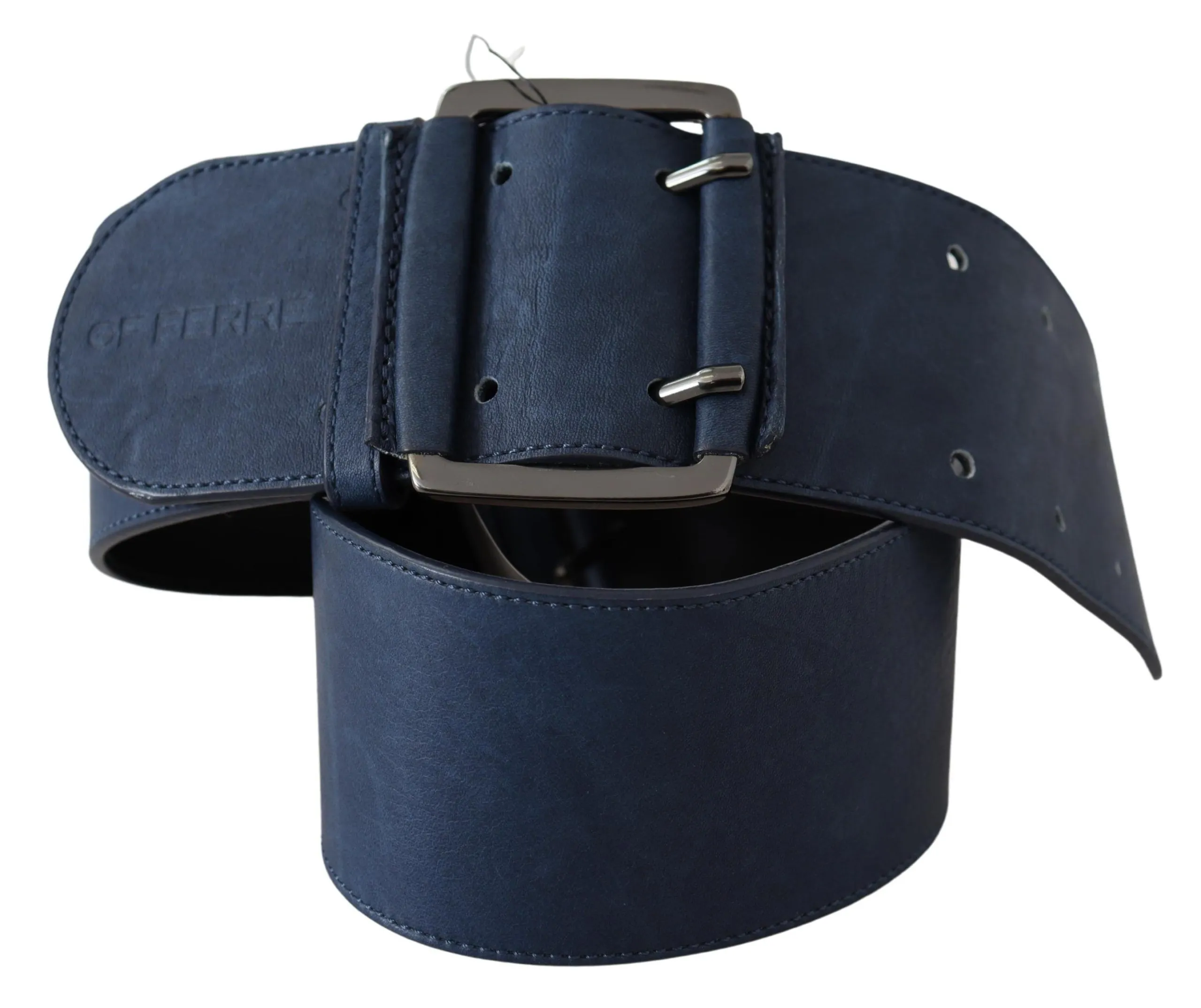 GF Ferre Women's Chic Blue Leather Belt with Silver Tone Hardware