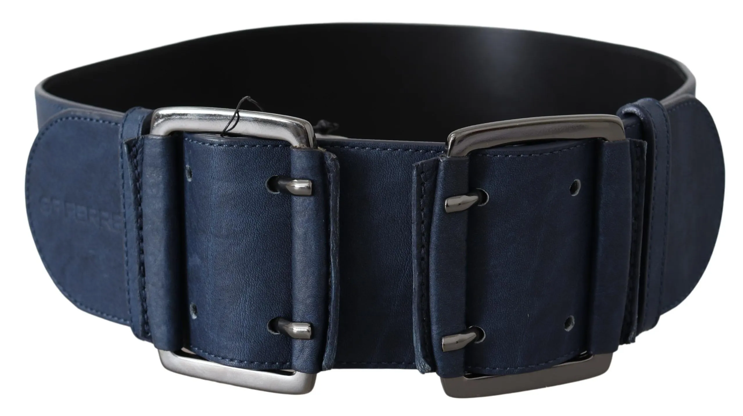 GF Ferre Women's Chic Blue Leather Belt with Silver Tone Hardware