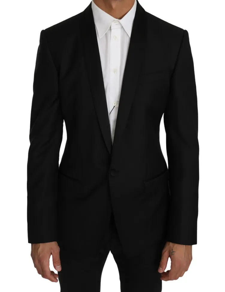 Dolce & Gabbana Men's Elegant Slim Black Wool Silk Blend Blazer