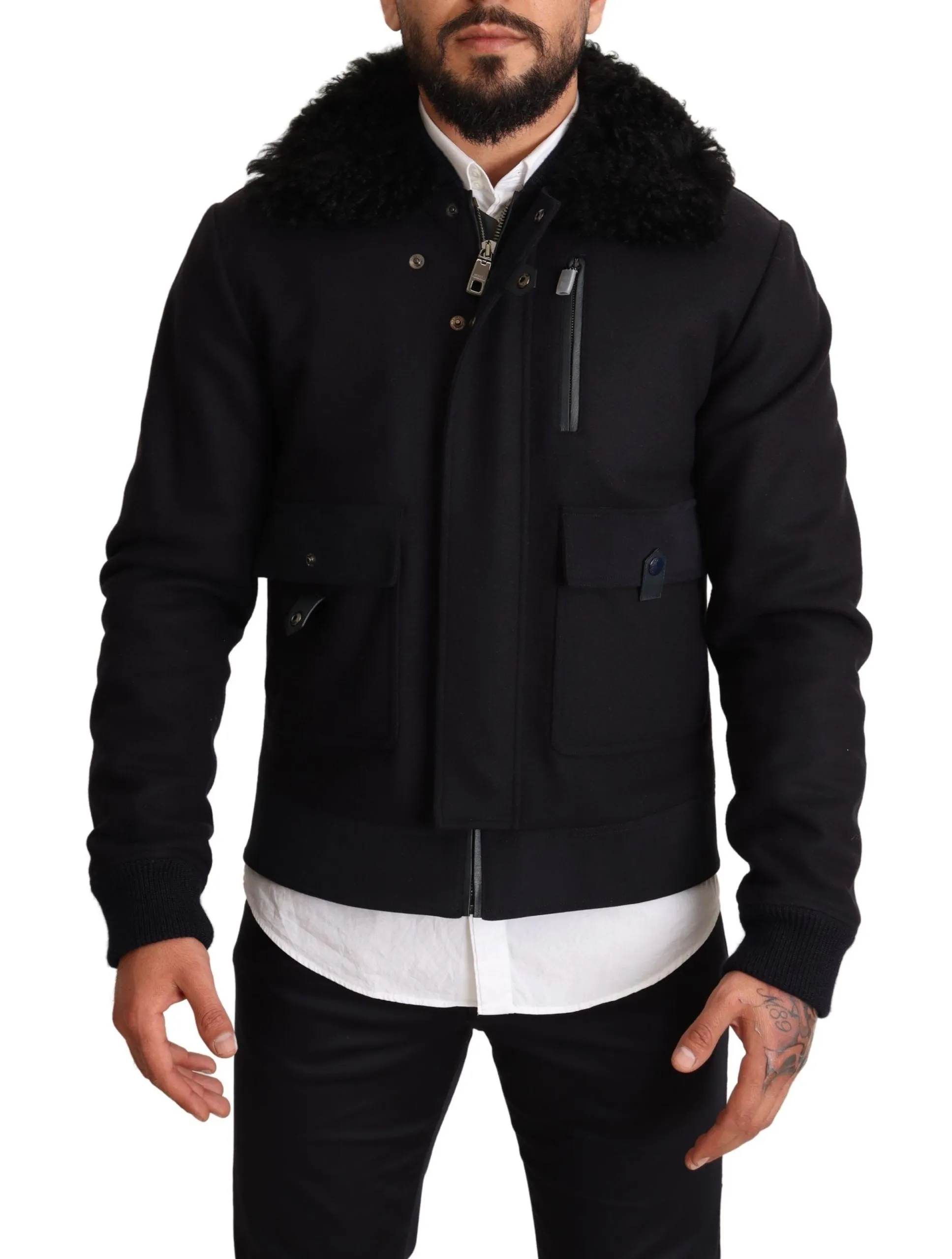 Dolce & Gabbana Men's Elegant Blue Wool Bomber Jacket