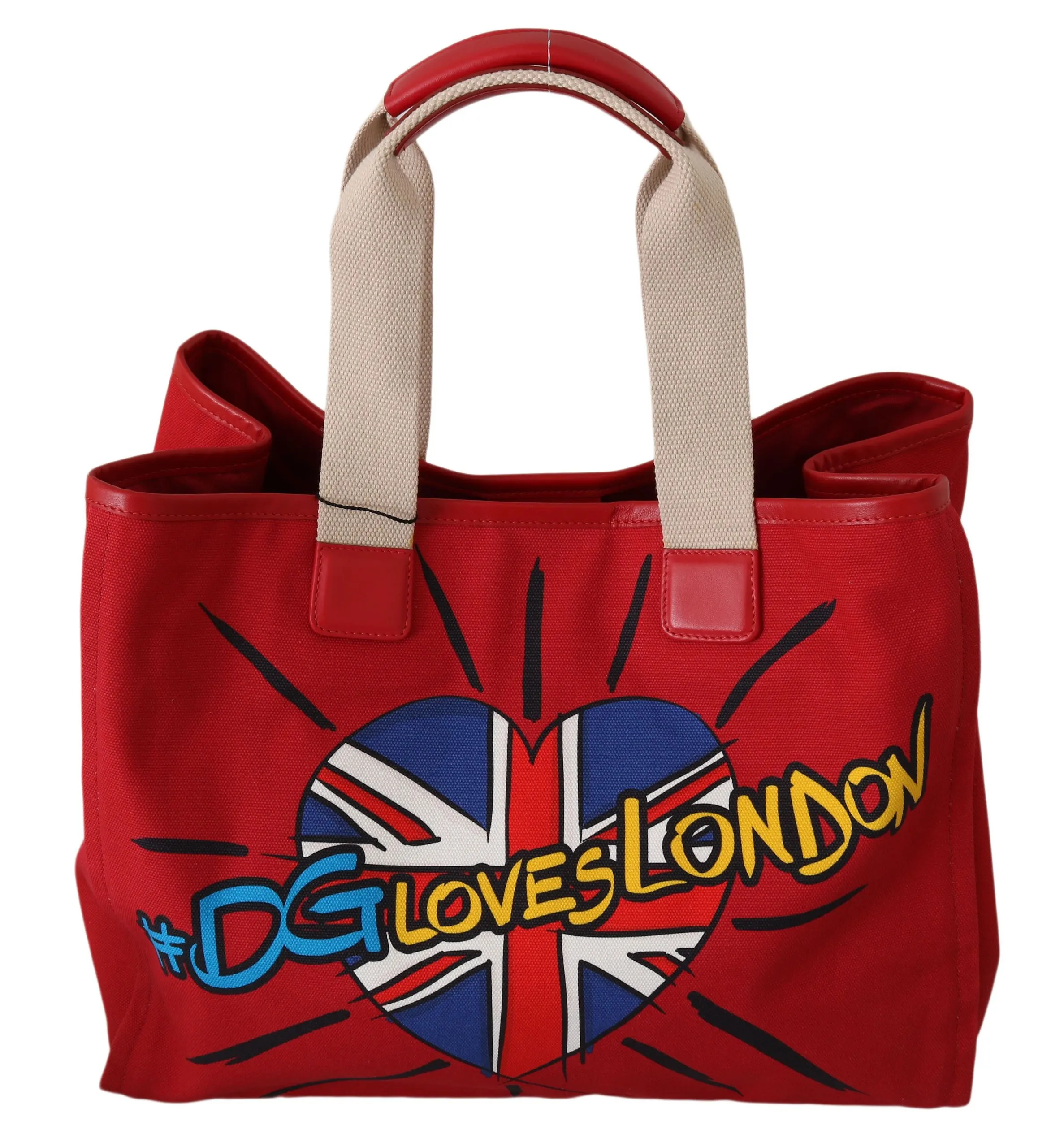 Dolce & Gabbana Men's Chic Red Cotton Leather Tote Travel Bag