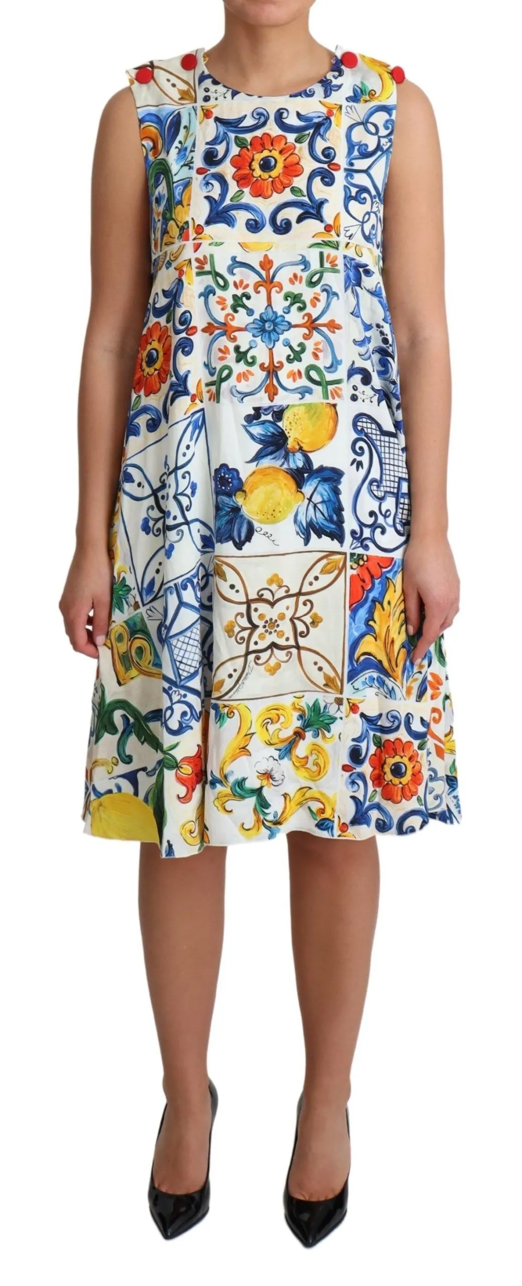 Dolce & Gabbana Women's Majolica Print Silk Sleeveless Knee-Length Dress