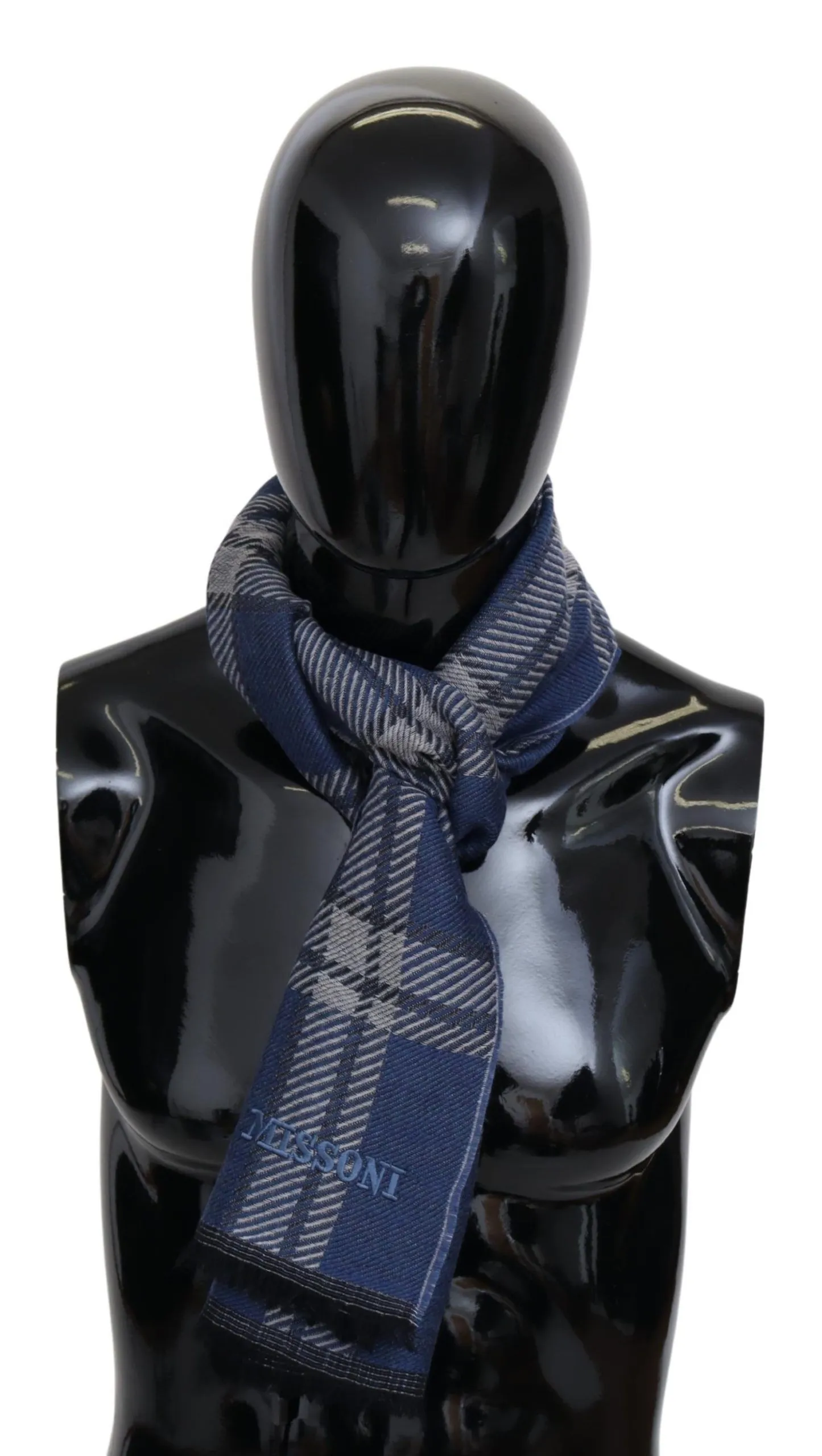 Missoni Men's Elegant Wool Plaid Scarf with Logo Embroidery