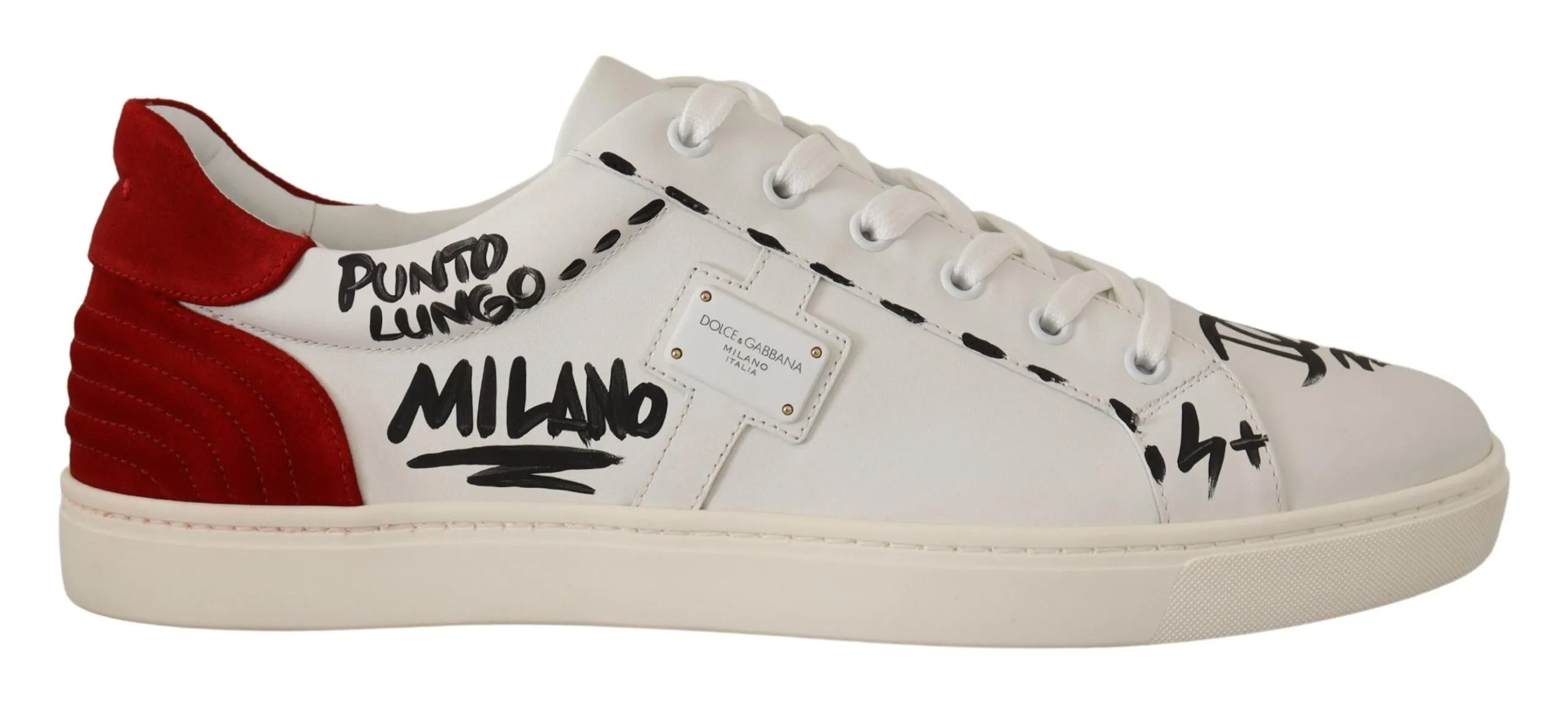 Dolce & Gabbana Men's Elegant White Sneakers with Red Detailing