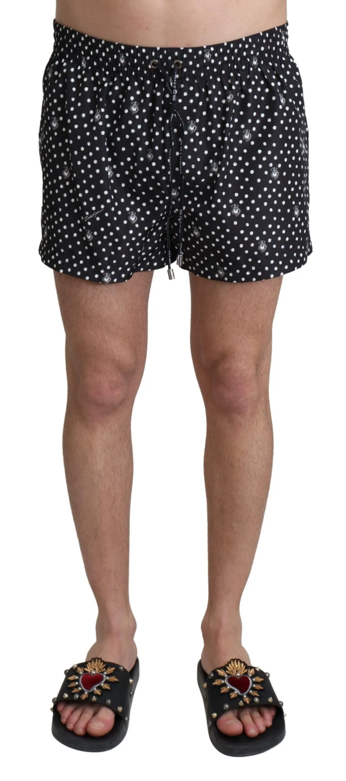 Dolce & Gabbana Men's Elegant Black Polka Dot Swim Trunks