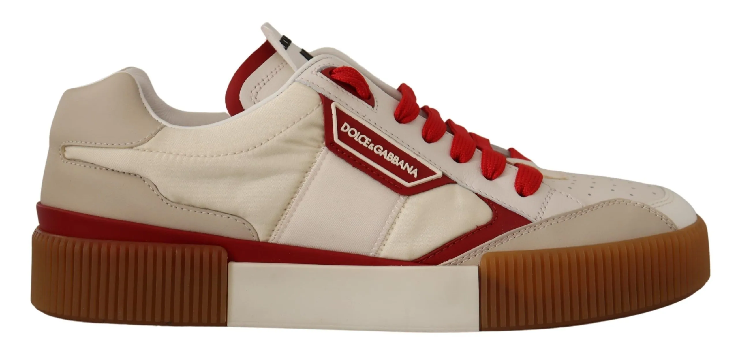 Dolce & Gabbana Men's Stylish White and Red Low Top Sneakers