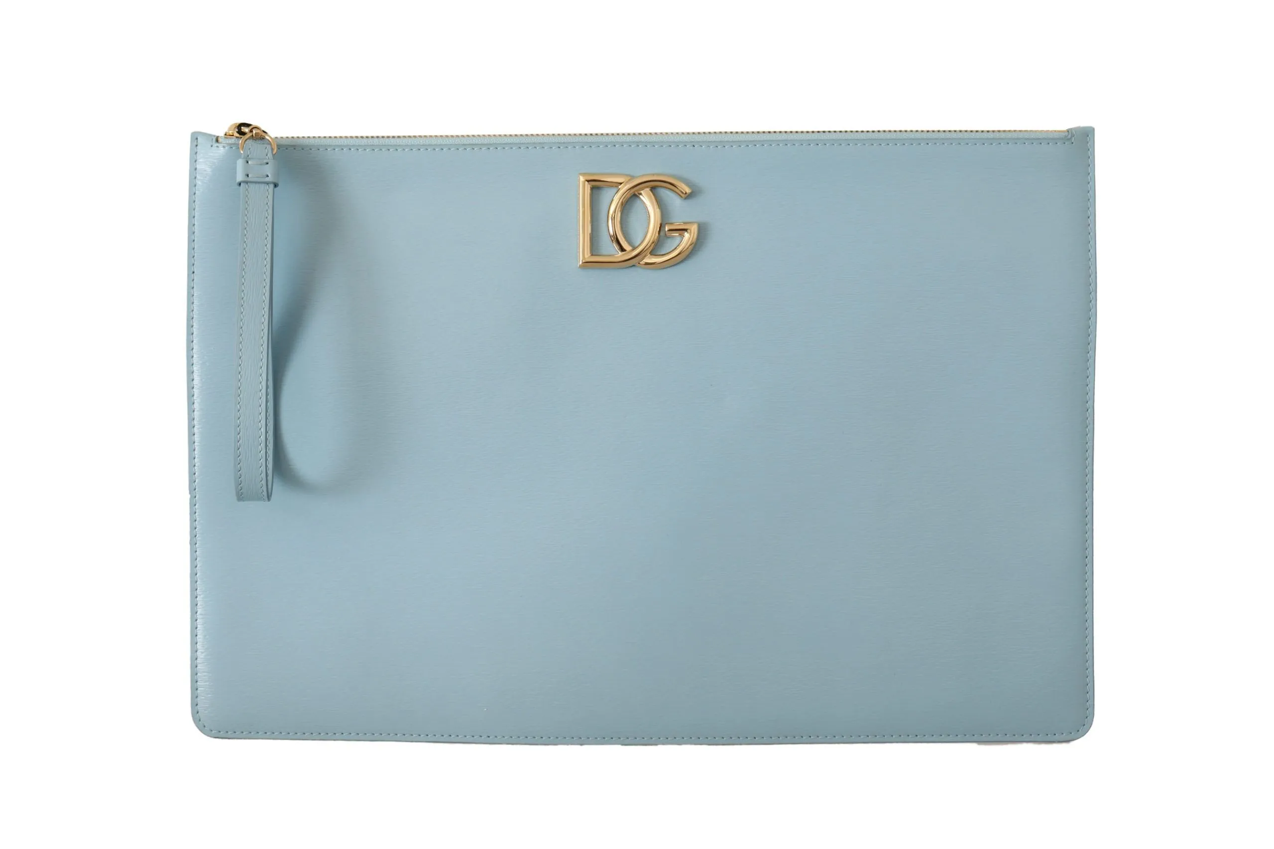 Dolce & Gabbana Women's Elegant Blue Leather Clutch with Gold Accents
