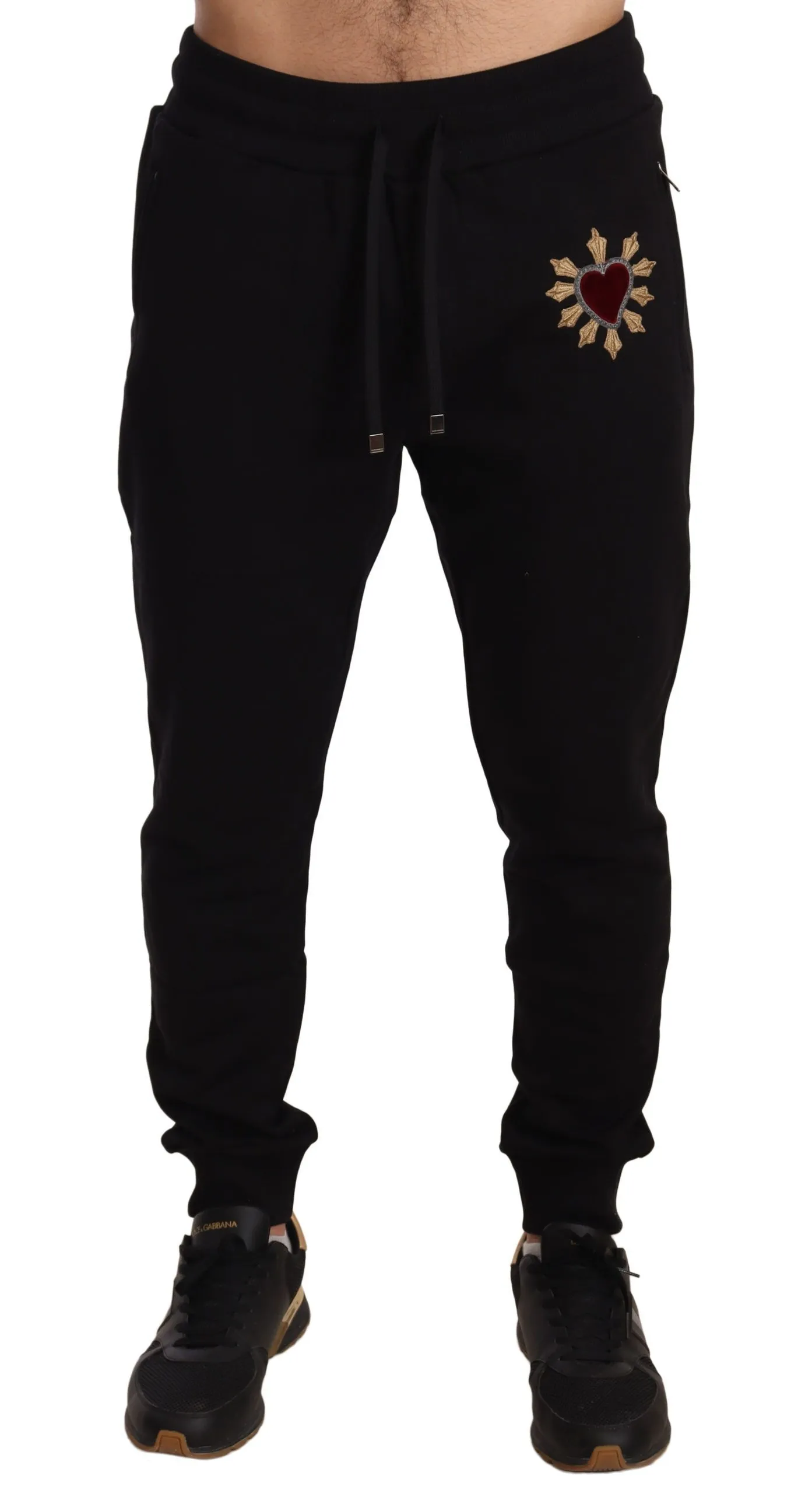 Dolce & Gabbana Men's Elegant Black Sweatpants with Heart Patch