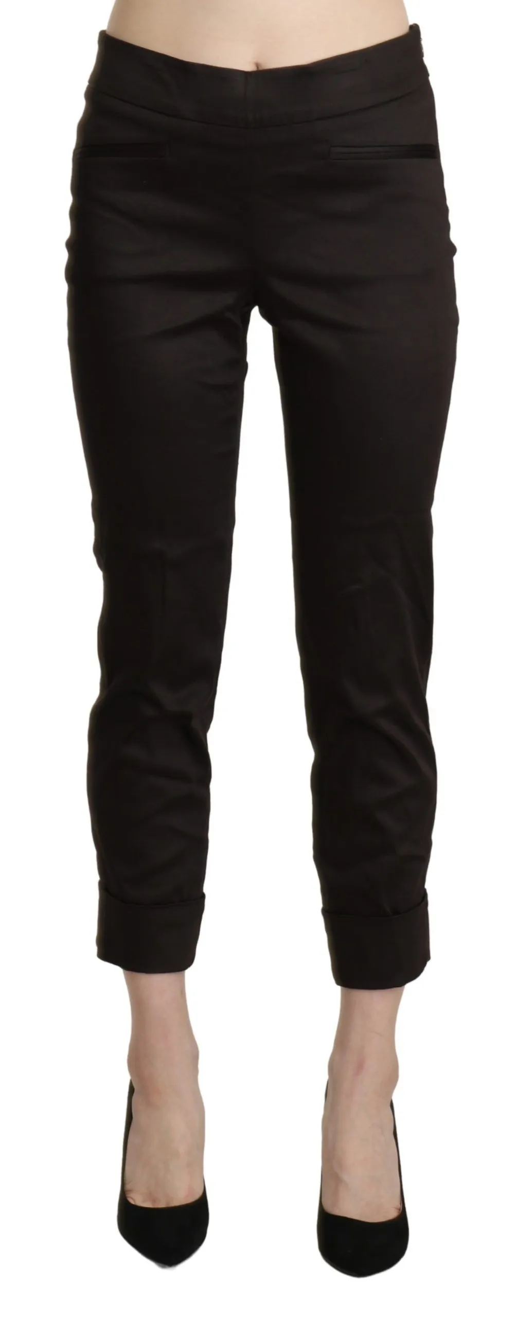 BENCIVENGA Women's Chic Brown Mid-Waist Skinny Cropped Pants