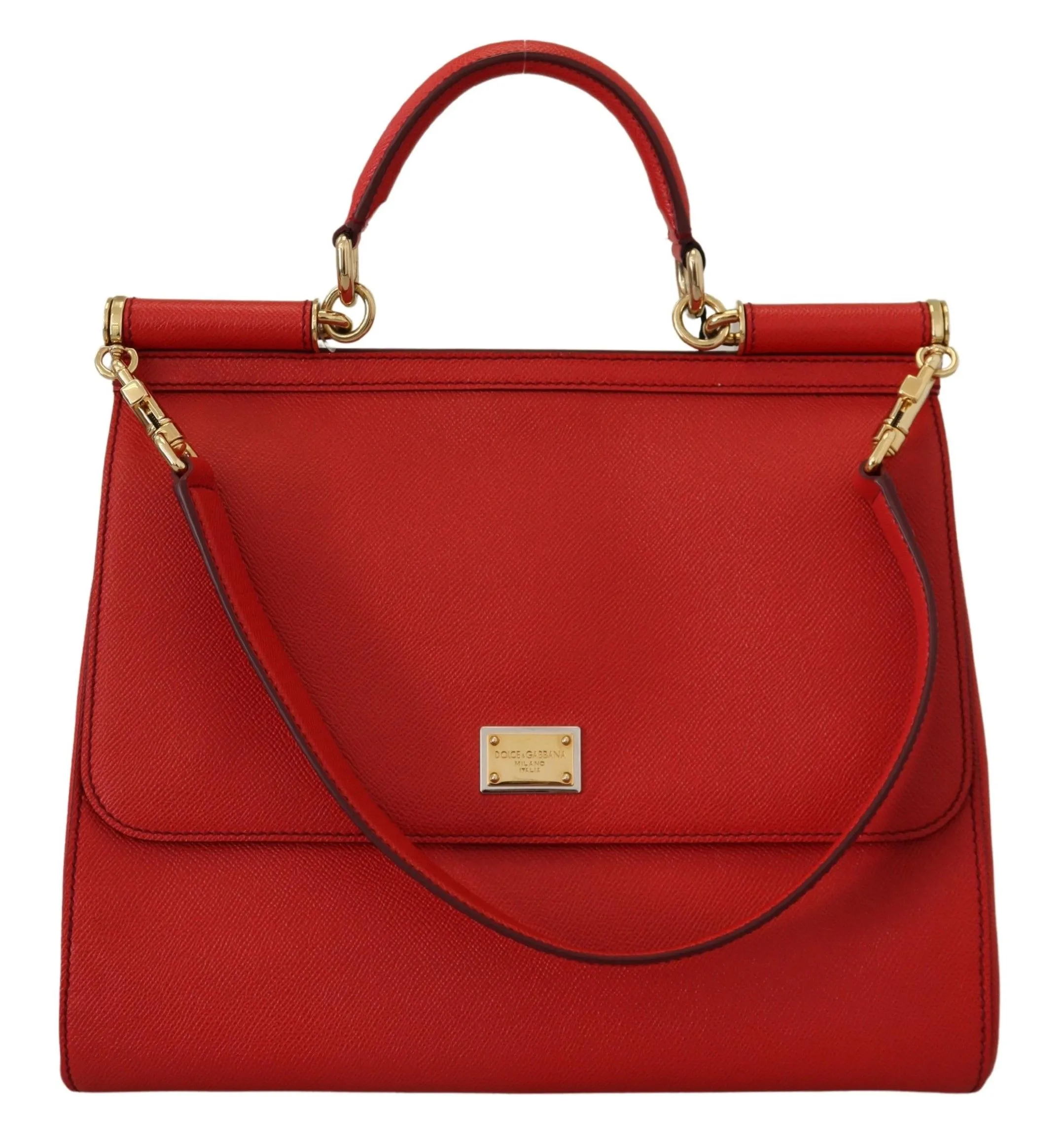 Dolce & Gabbana Women's Sicily Bag in Red Leather with Gold Accents