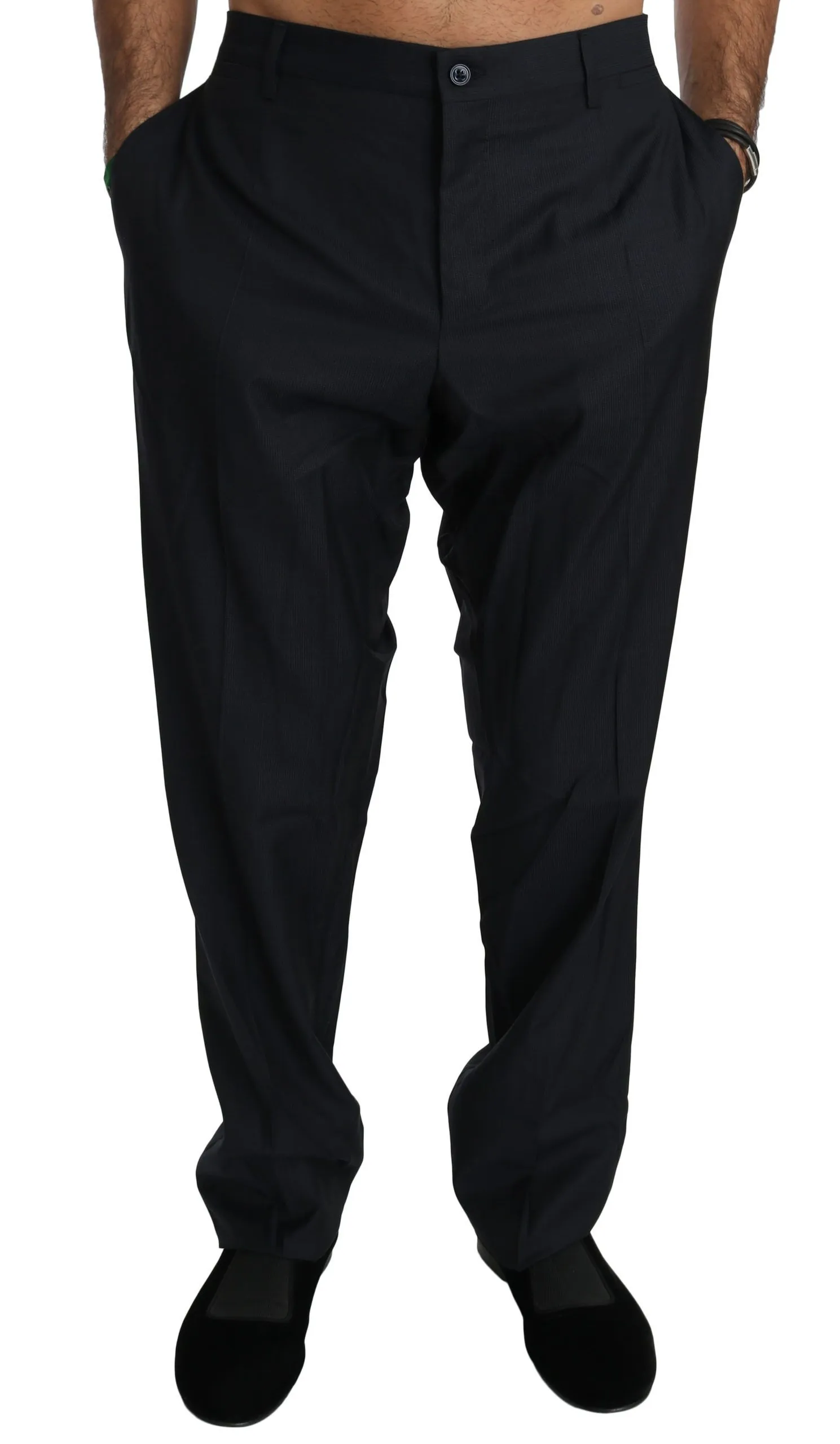 Dolce & Gabbana Men's Elegant Black Wool Silk Dress Pants