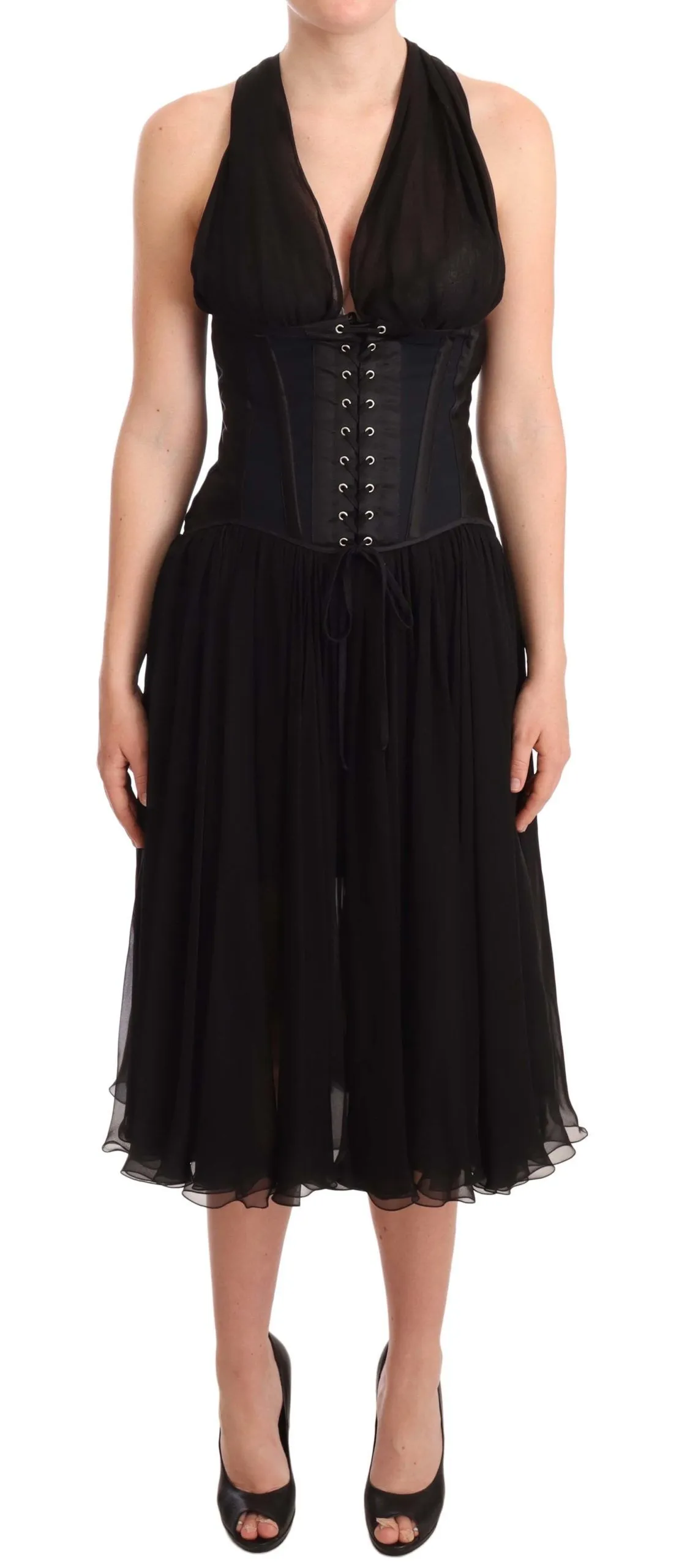 Dolce & Gabbana Women's Elegant Black Halter Midi Silk Dress