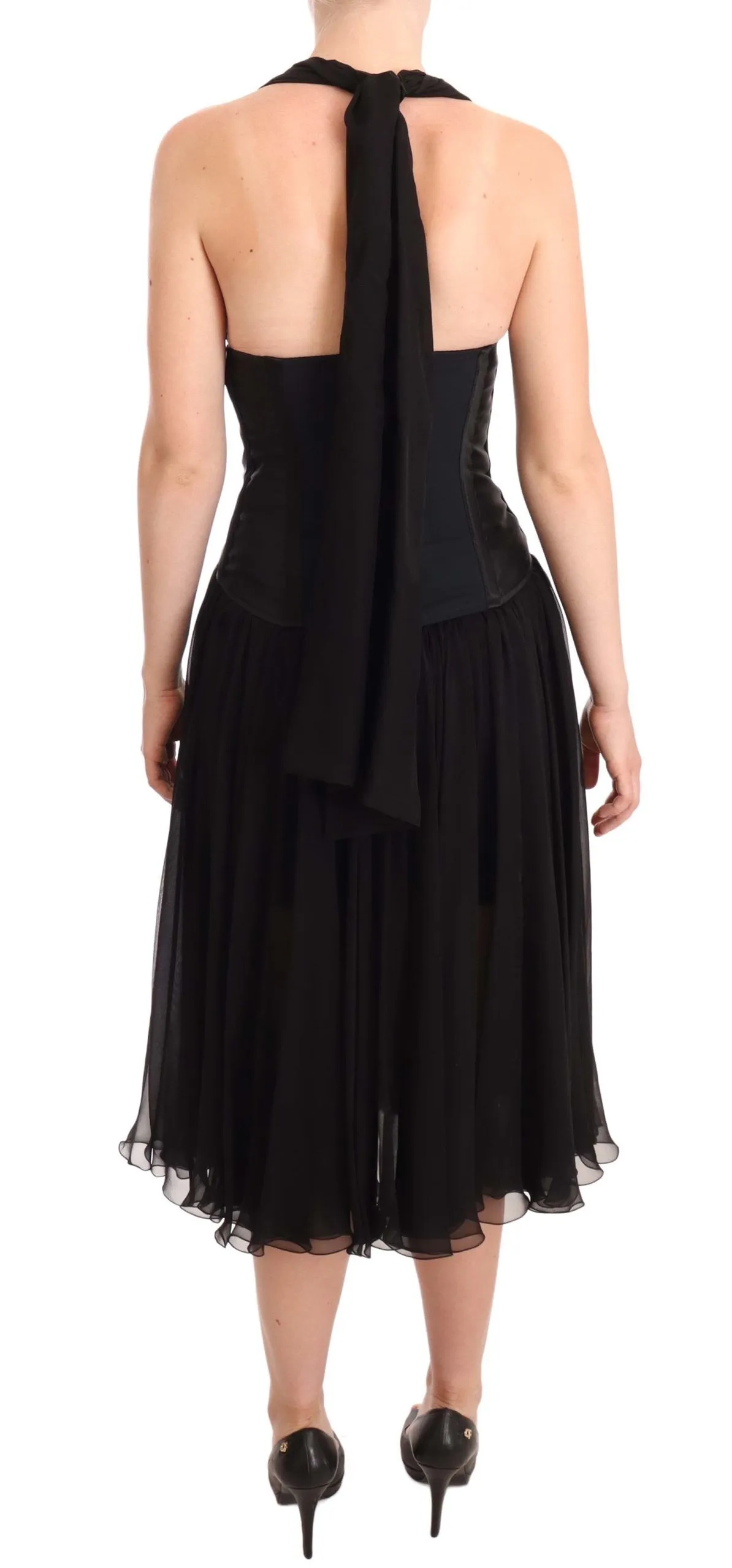 Dolce & Gabbana Women's Elegant Black Halter Midi Silk Dress