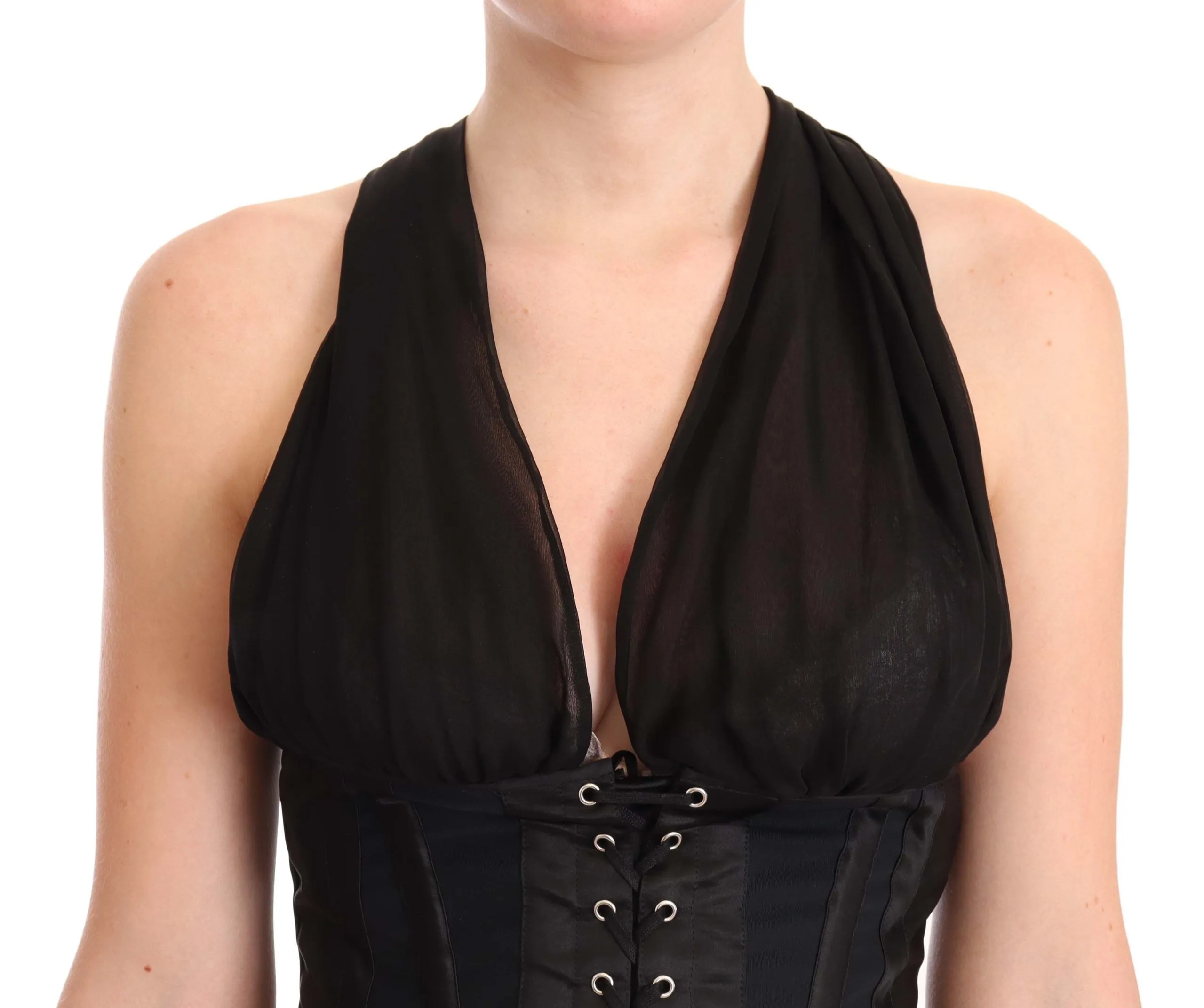 Dolce & Gabbana Women's Elegant Black Halter Midi Silk Dress