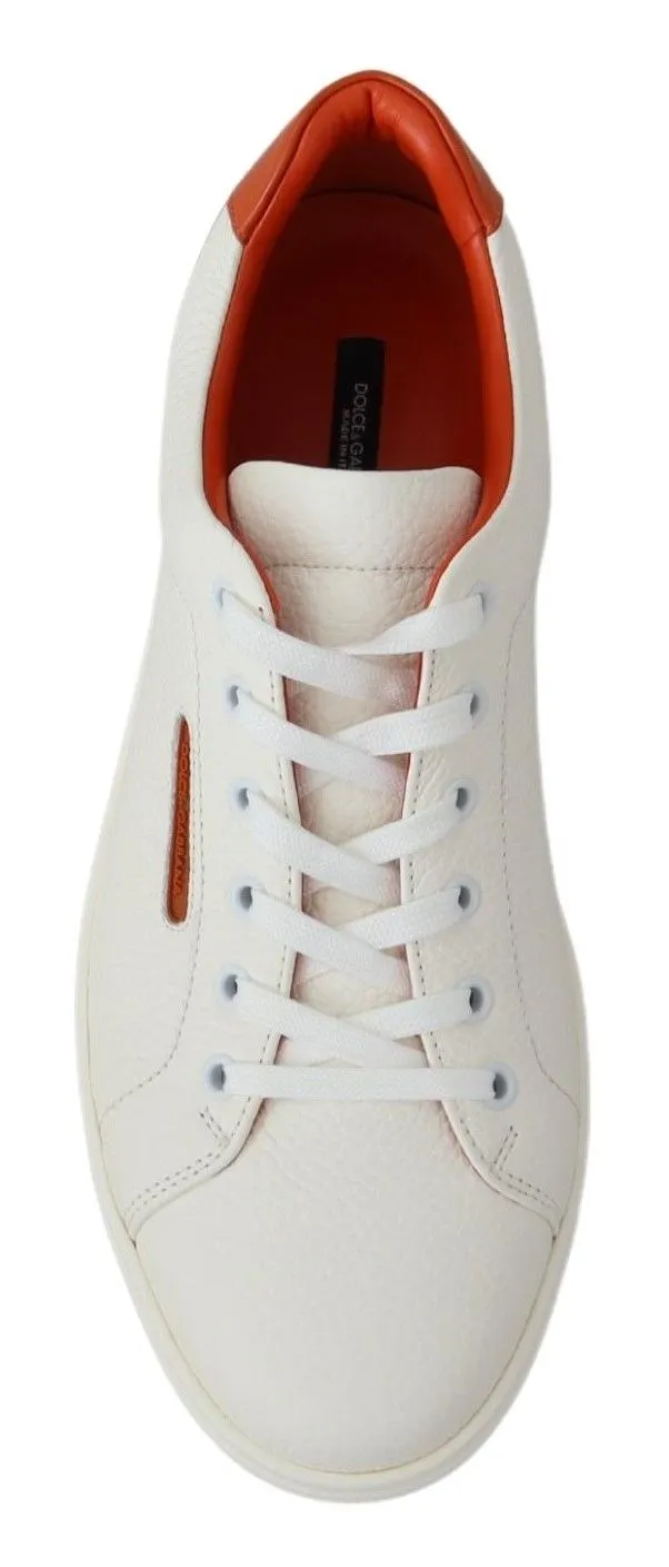 Dolce & Gabbana Men's Chic White & Orange Low Top Leather Sneakers