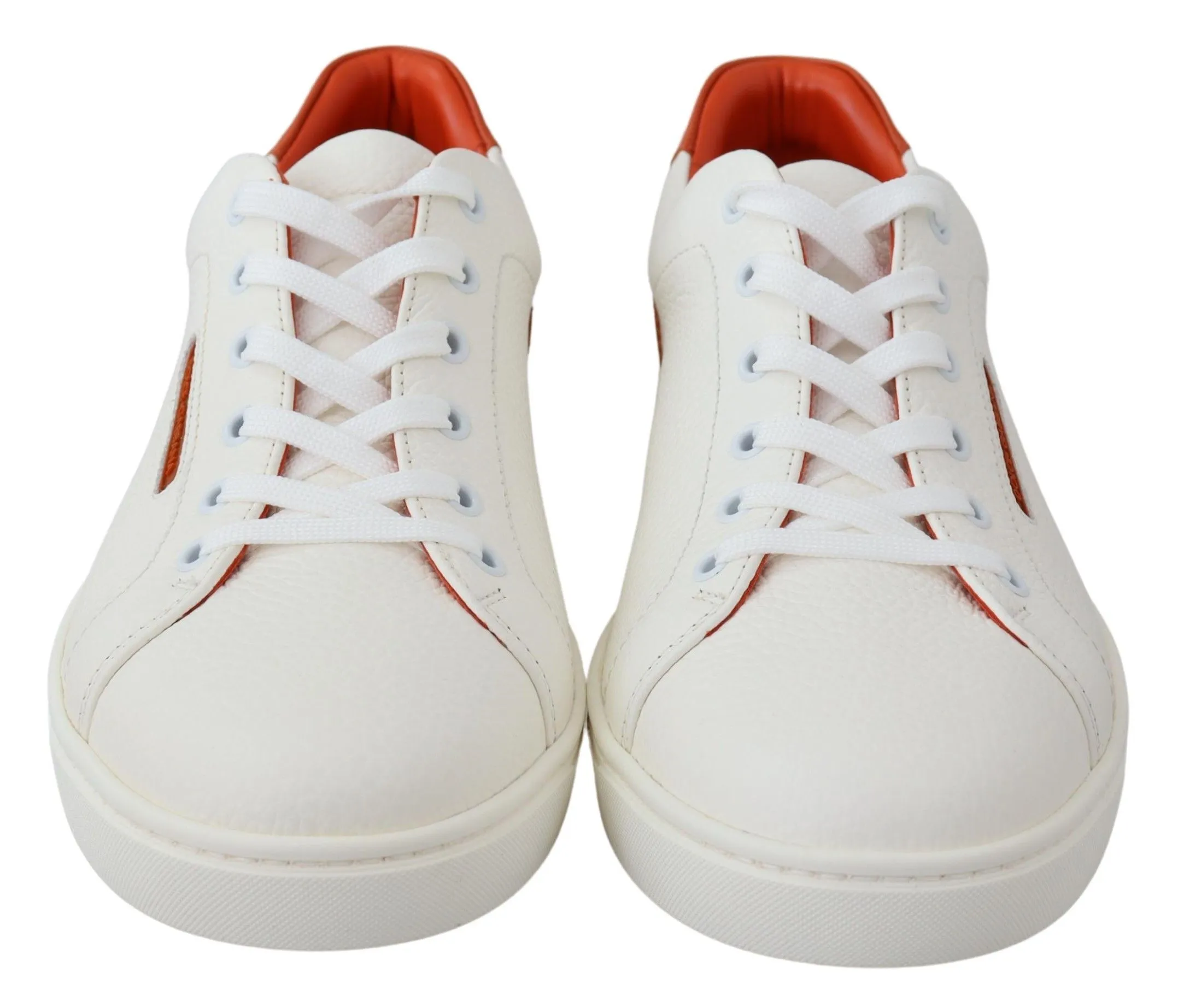 Dolce & Gabbana Men's Chic White & Orange Low Top Leather Sneakers