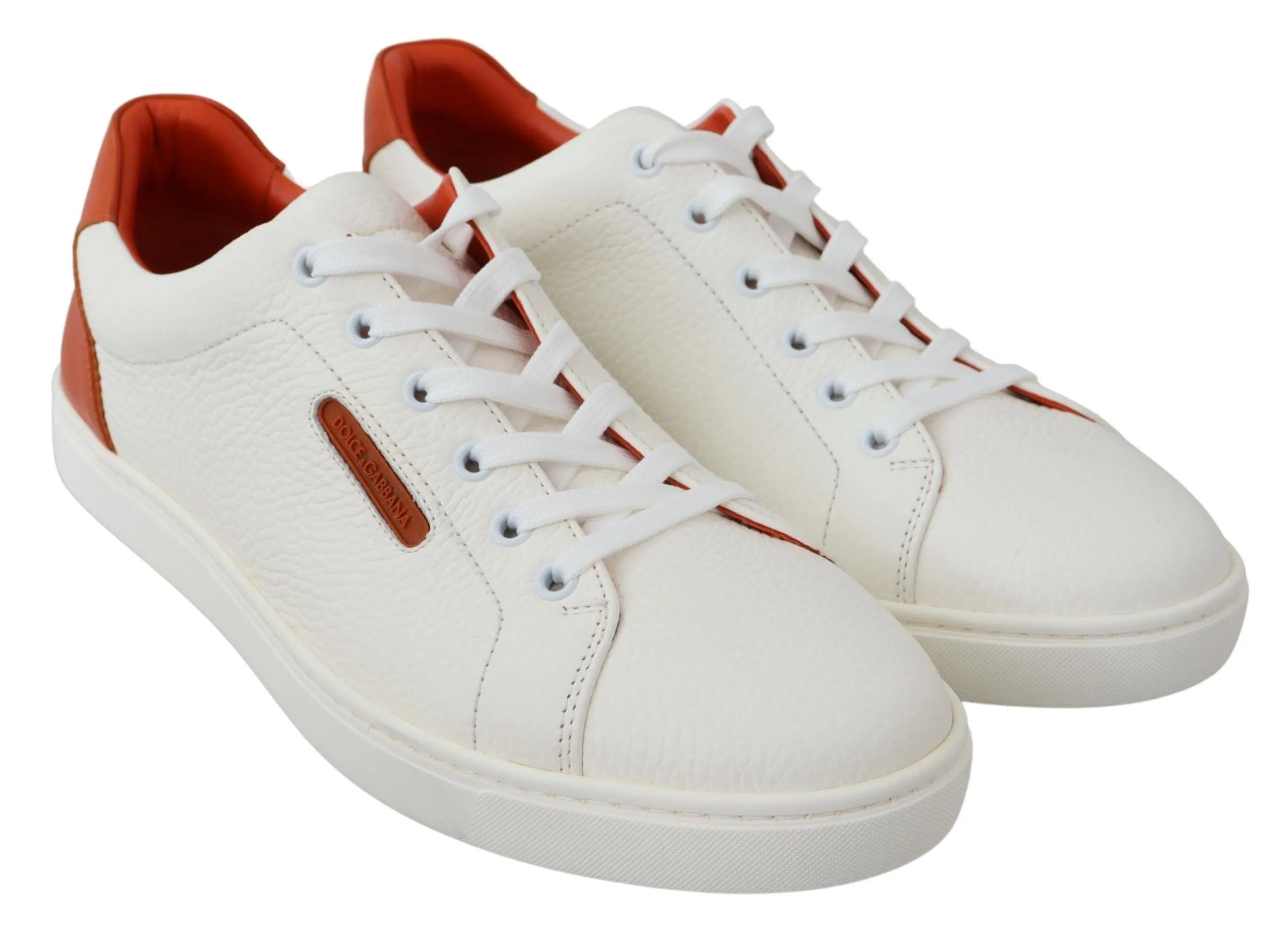 Dolce & Gabbana Men's Chic White & Orange Low Top Leather Sneakers