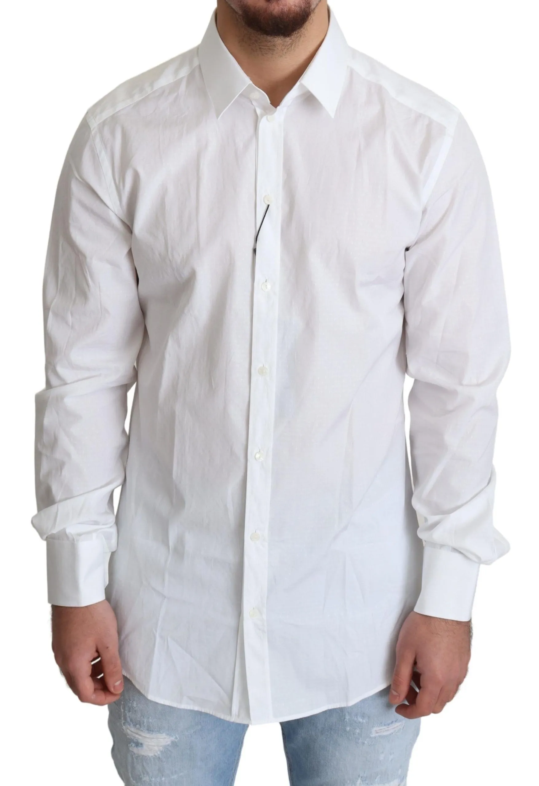 Dolce & Gabbana Men's Elegant White Cotton Dress Shirt