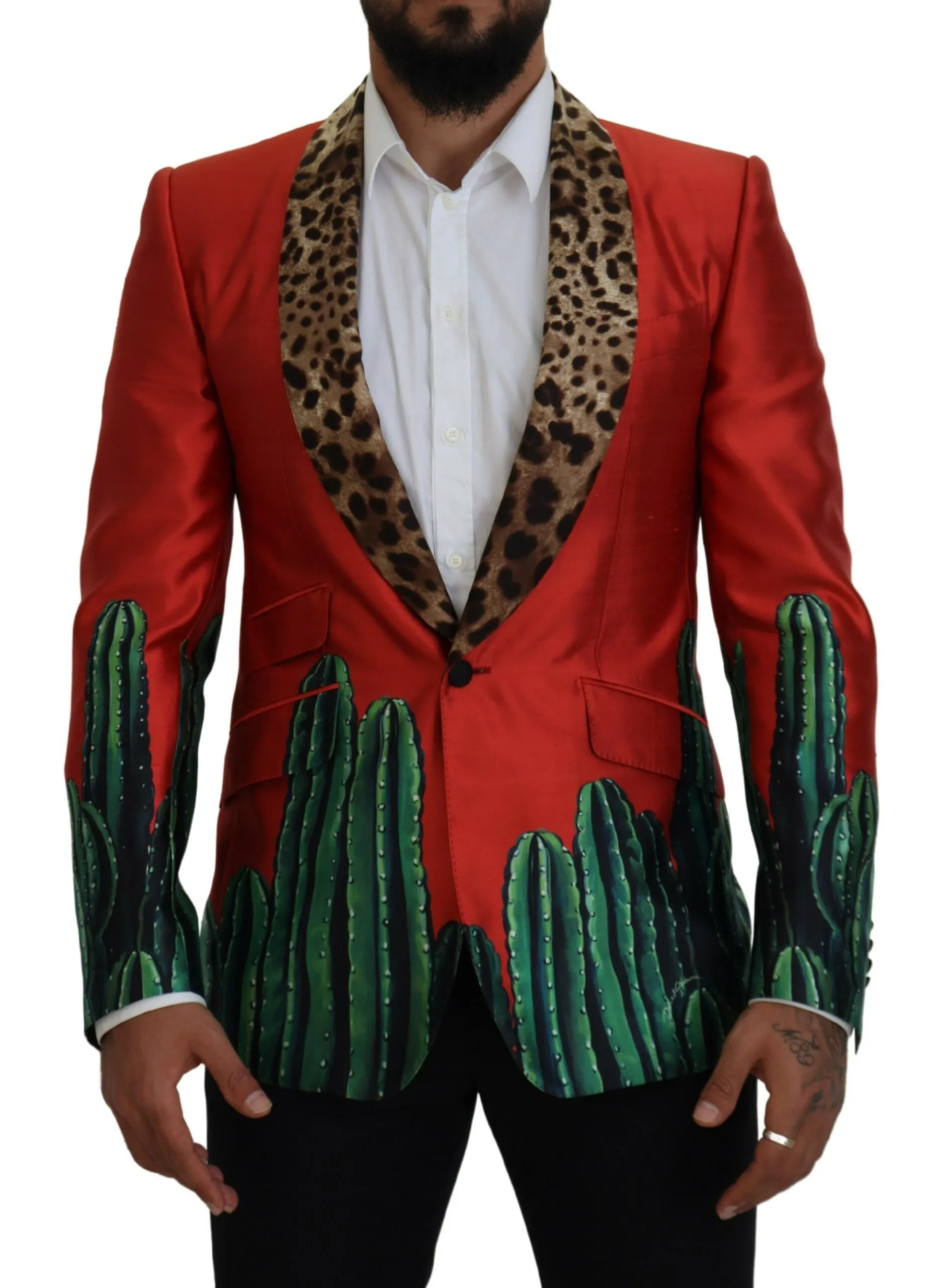 Dolce & Gabbana Men's Red Sicilian Silk Single-Breasted Blazer