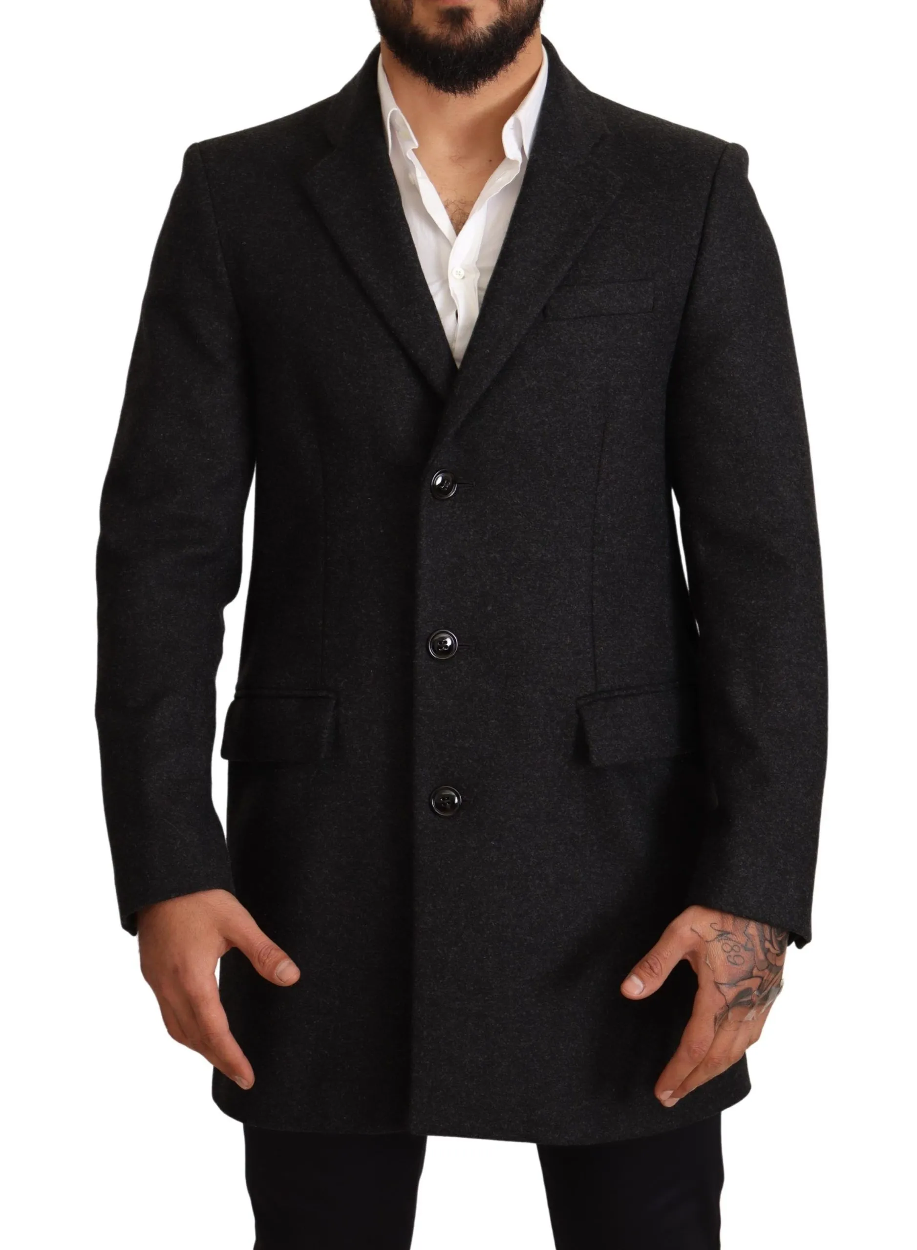 Dolce & Gabbana Men's Elegant Gray Virgin Wool Trenchcoat