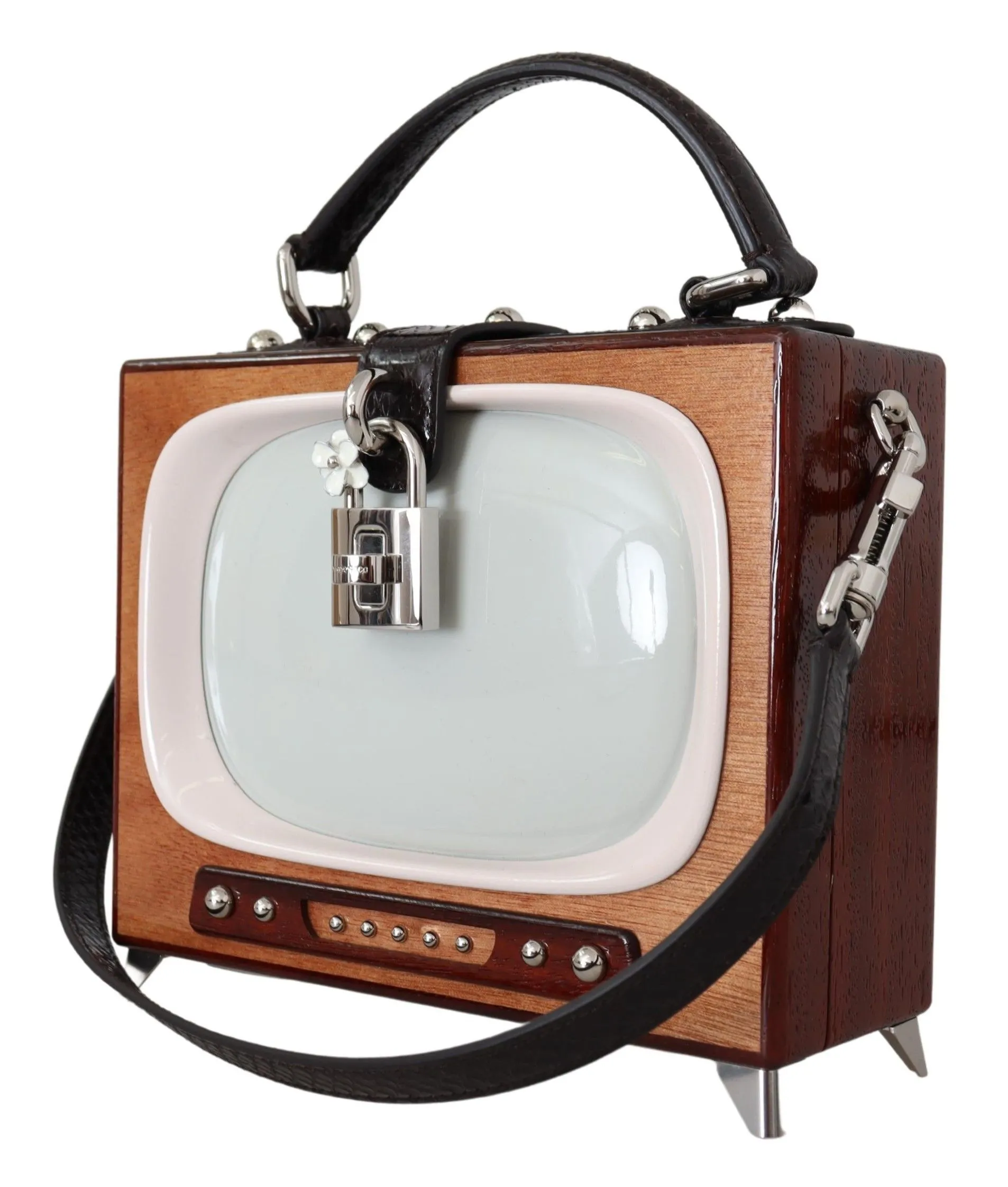 Dolce & Gabbana Women's Chic Brass Television Bag Purse with Padlock