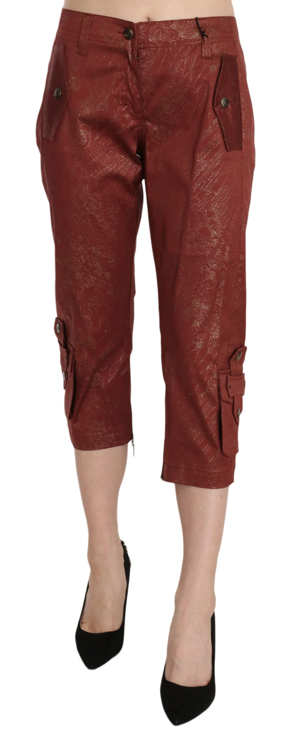 Just Cavalli Women's Bordeaux Gold Lace Capri Trousers