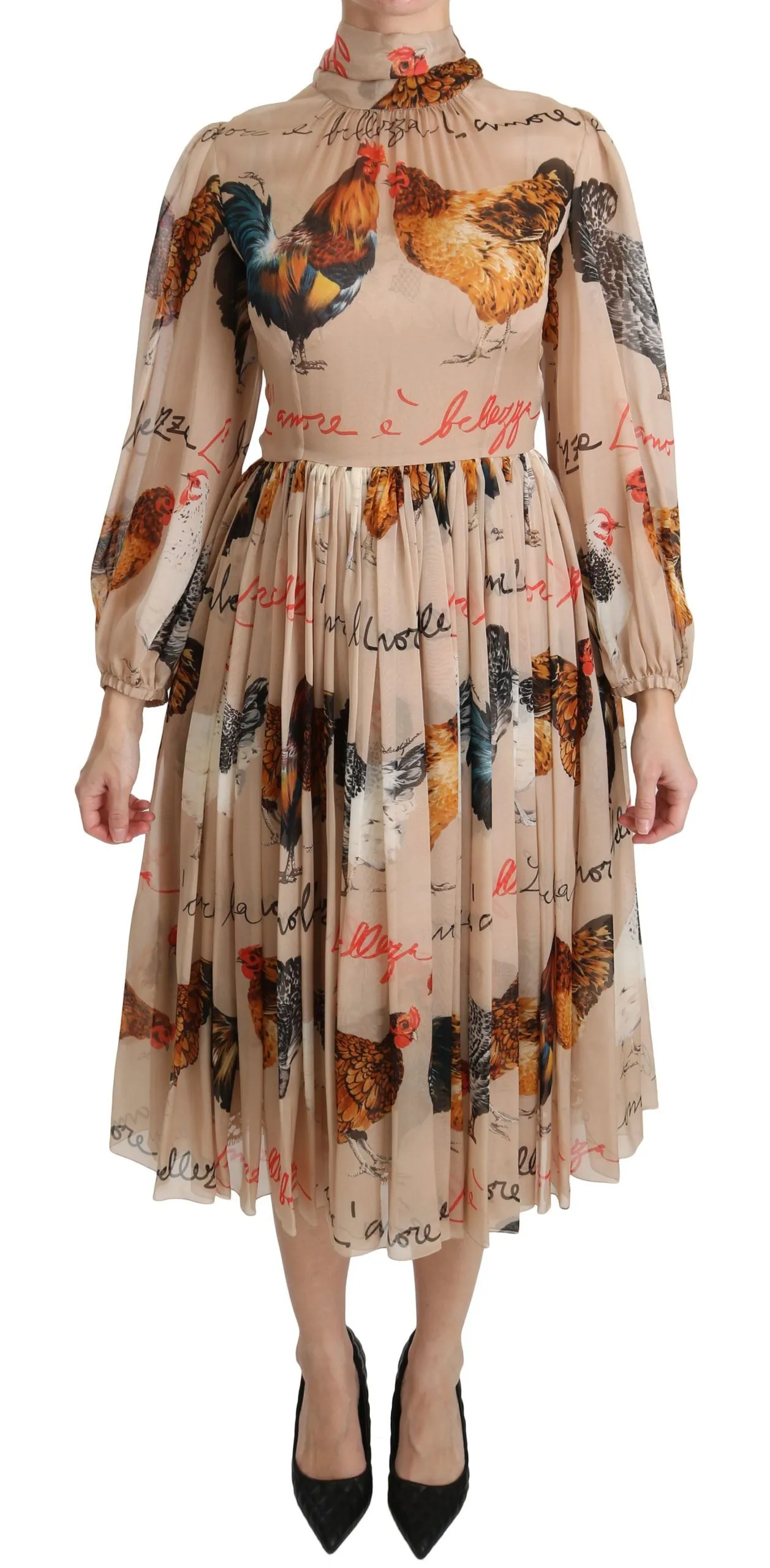 Dolce & Gabbana Women's Elegant Sheath Midi Rooster Print Dress