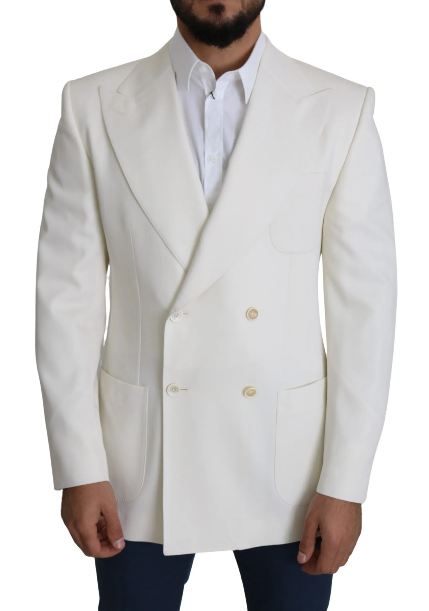 Dolce & Gabbana Men's Elegant White Double-Breasted Wool Blazer