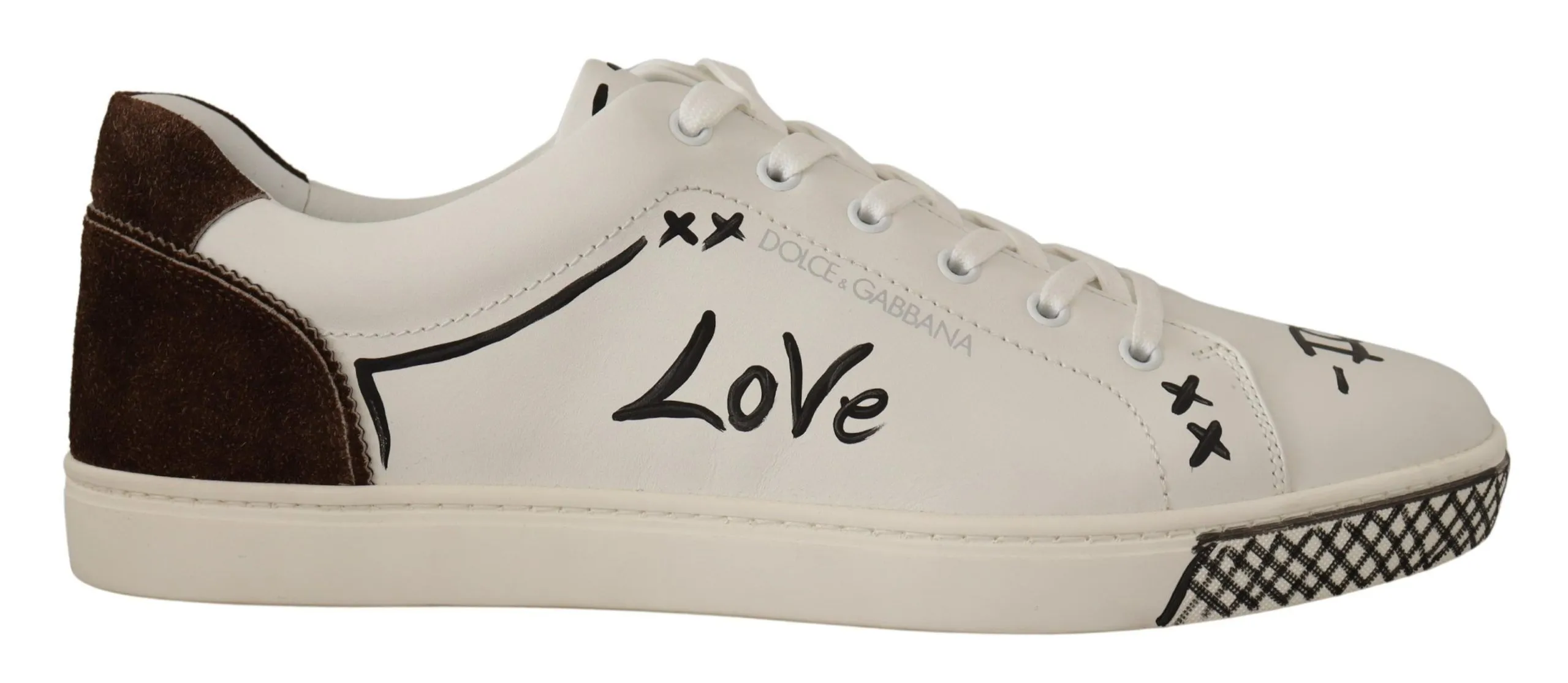 Dolce & Gabbana Men's Exquisite White Love Motif Leather Sneakers