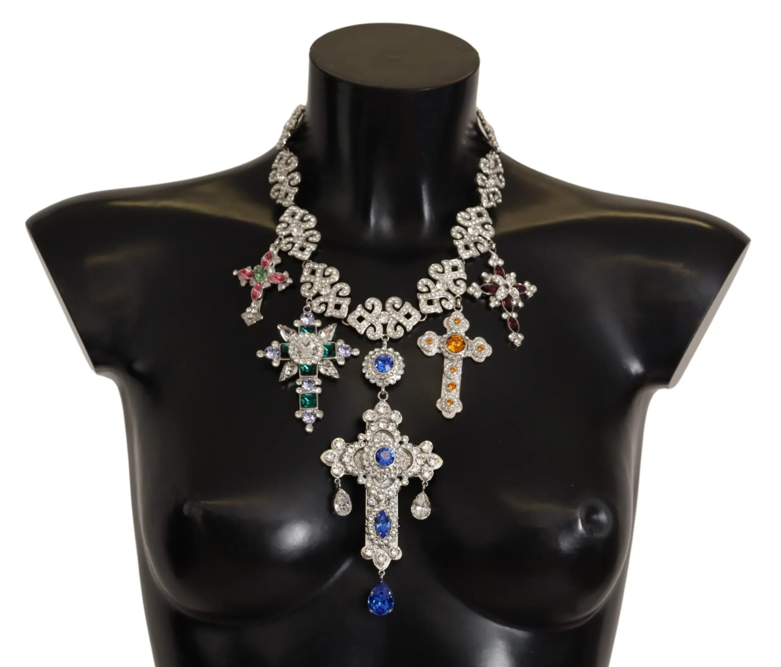 Dolce & Gabbana Women's Elegant Multicolor Crystal Cross Necklace