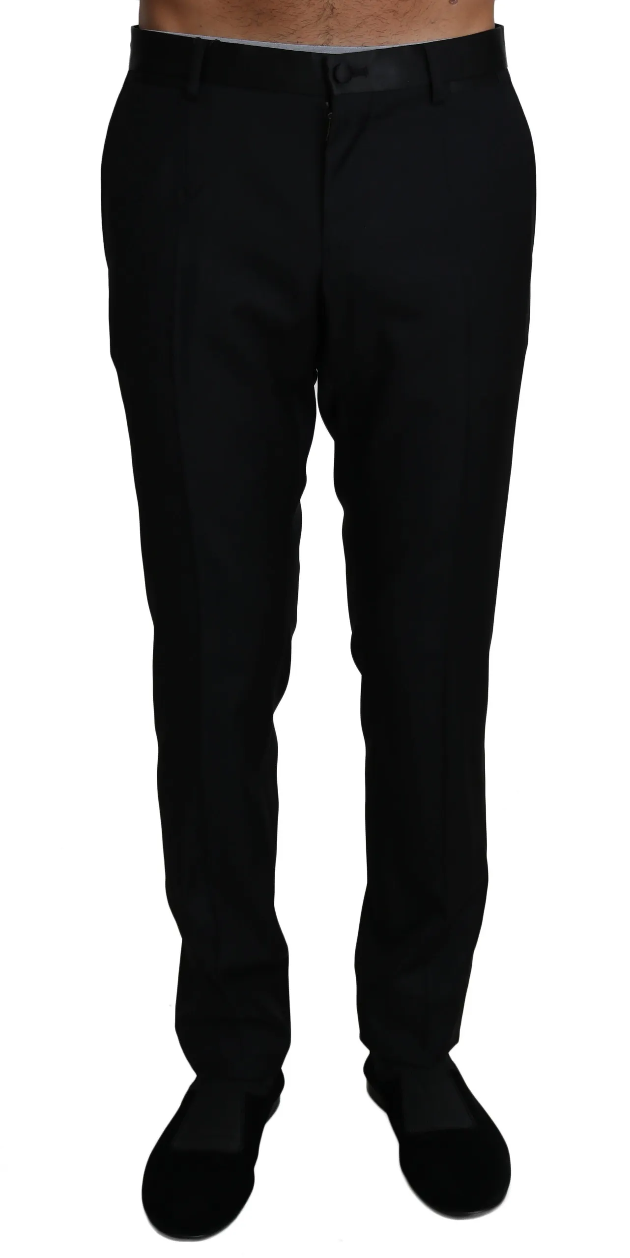 Dolce & Gabbana Men's Elegant Black Wool-Silk Blend Formal Pants