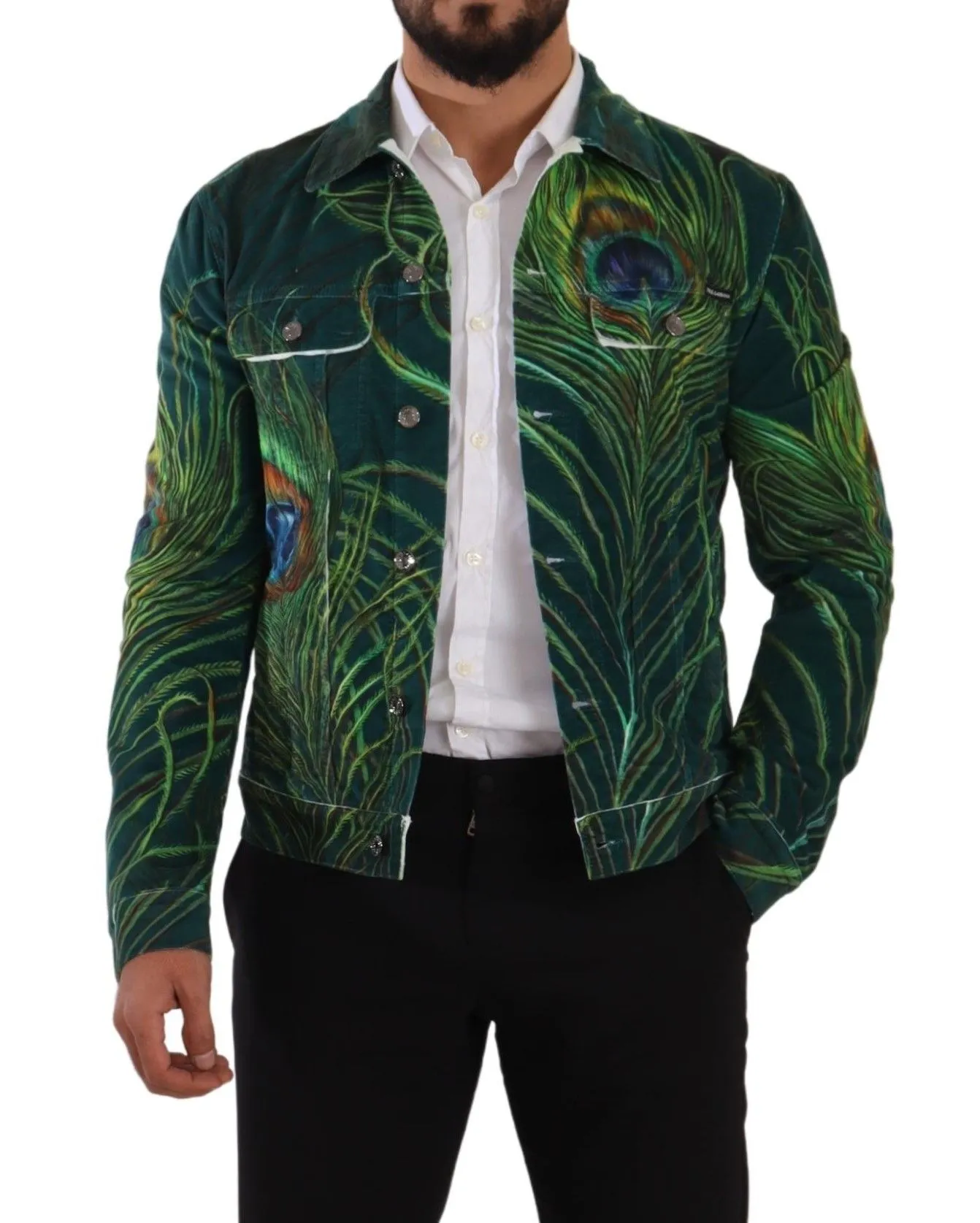 Dolce & Gabbana Men's Elegant Peacock Print Short Jacket